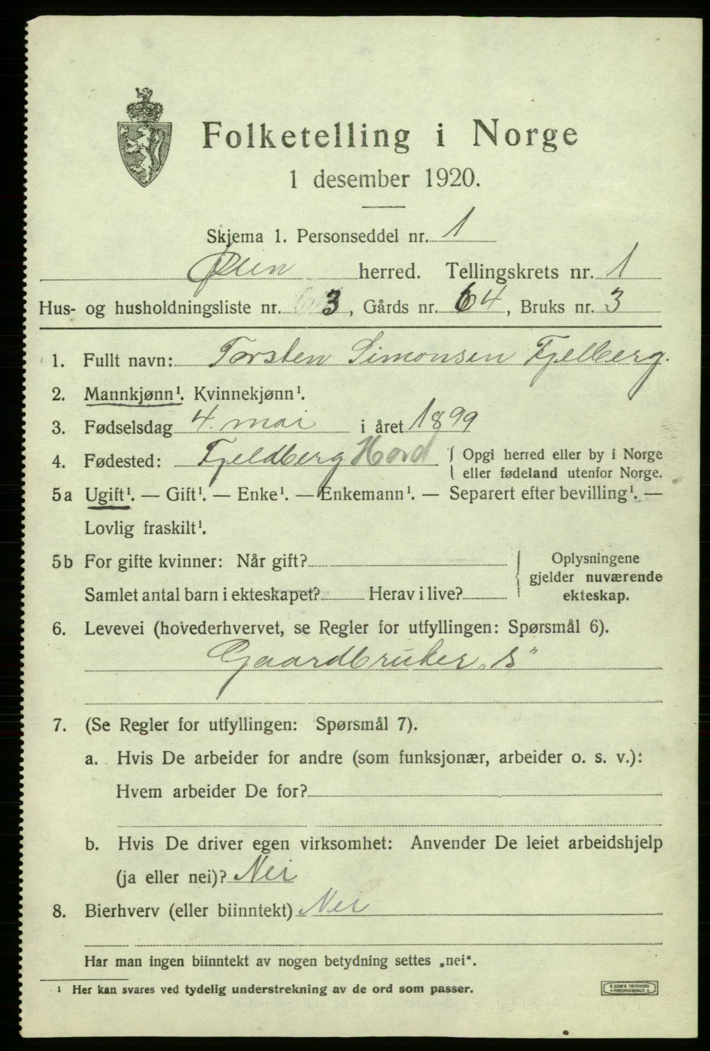 SAB, Folketelling 1920 for 1214 Ølen herred, 1920, s. 781