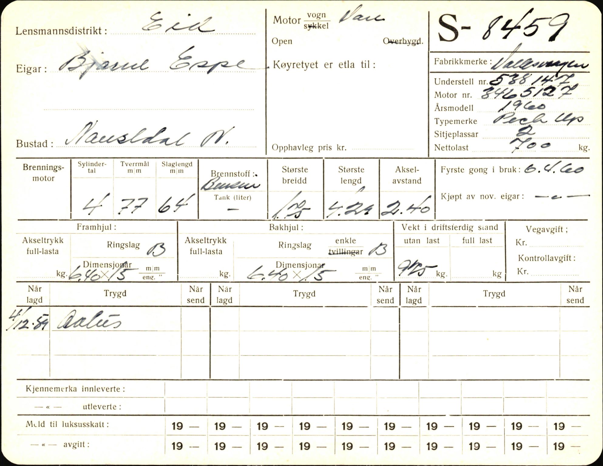 Statens vegvesen, Sogn og Fjordane vegkontor, AV/SAB-A-5301/4/F/L0006: Registerkort utmeldte Fjordane S8300-9500, 1930-1961, s. 232
