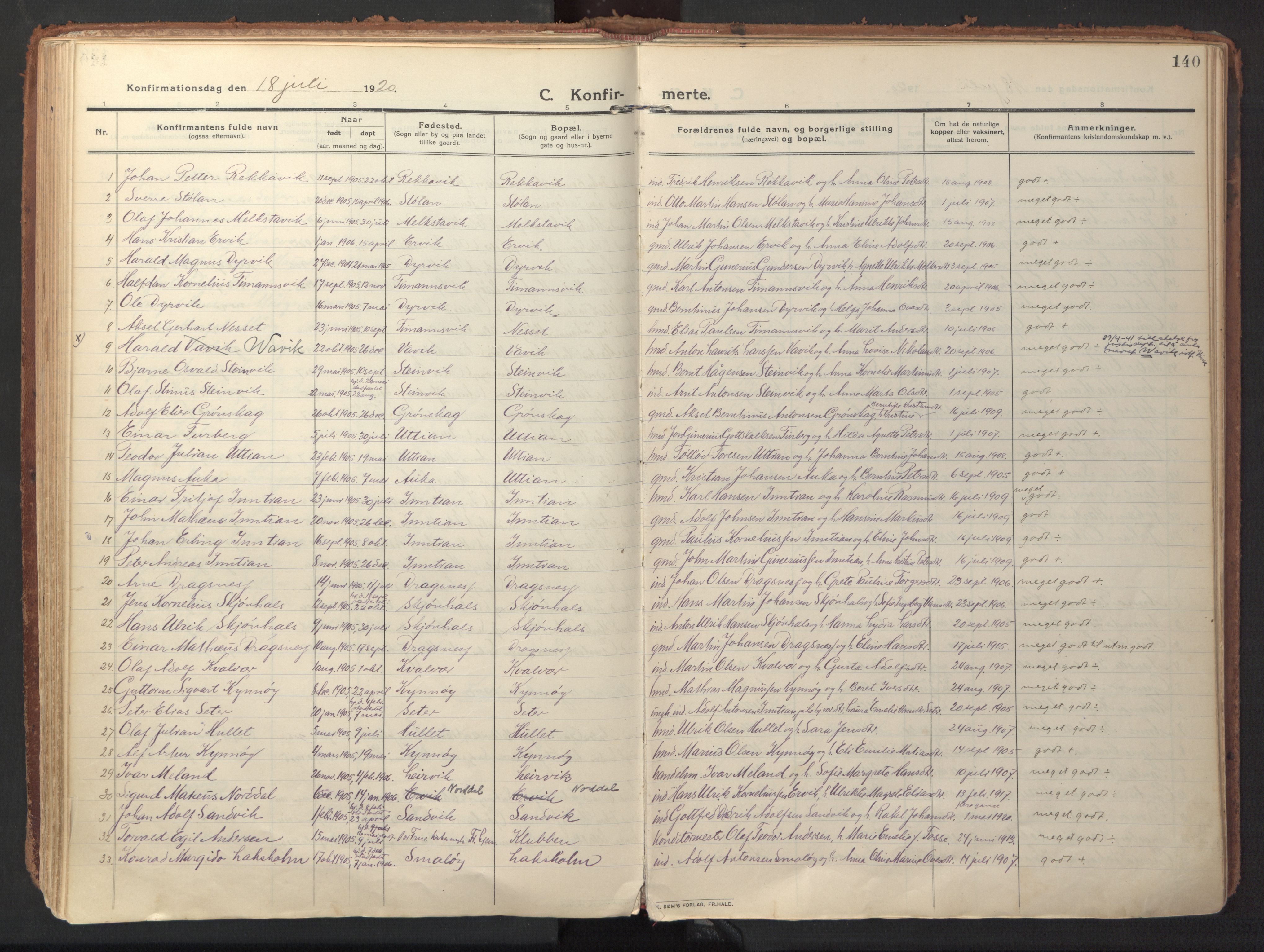 Ministerialprotokoller, klokkerbøker og fødselsregistre - Sør-Trøndelag, AV/SAT-A-1456/640/L0581: Ministerialbok nr. 640A06, 1910-1924, s. 140
