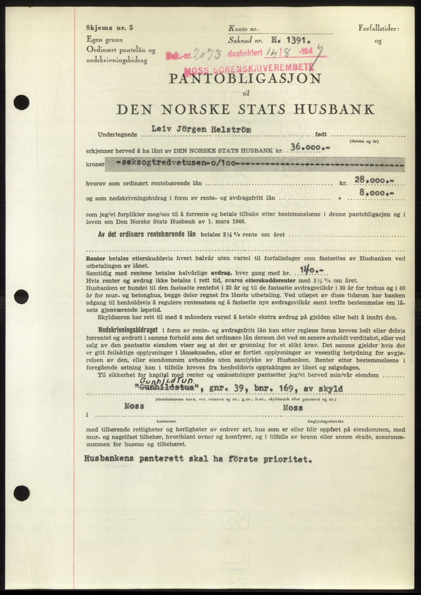 Moss sorenskriveri, SAO/A-10168: Pantebok nr. B17, 1947-1947, Dagboknr: 2073/1947