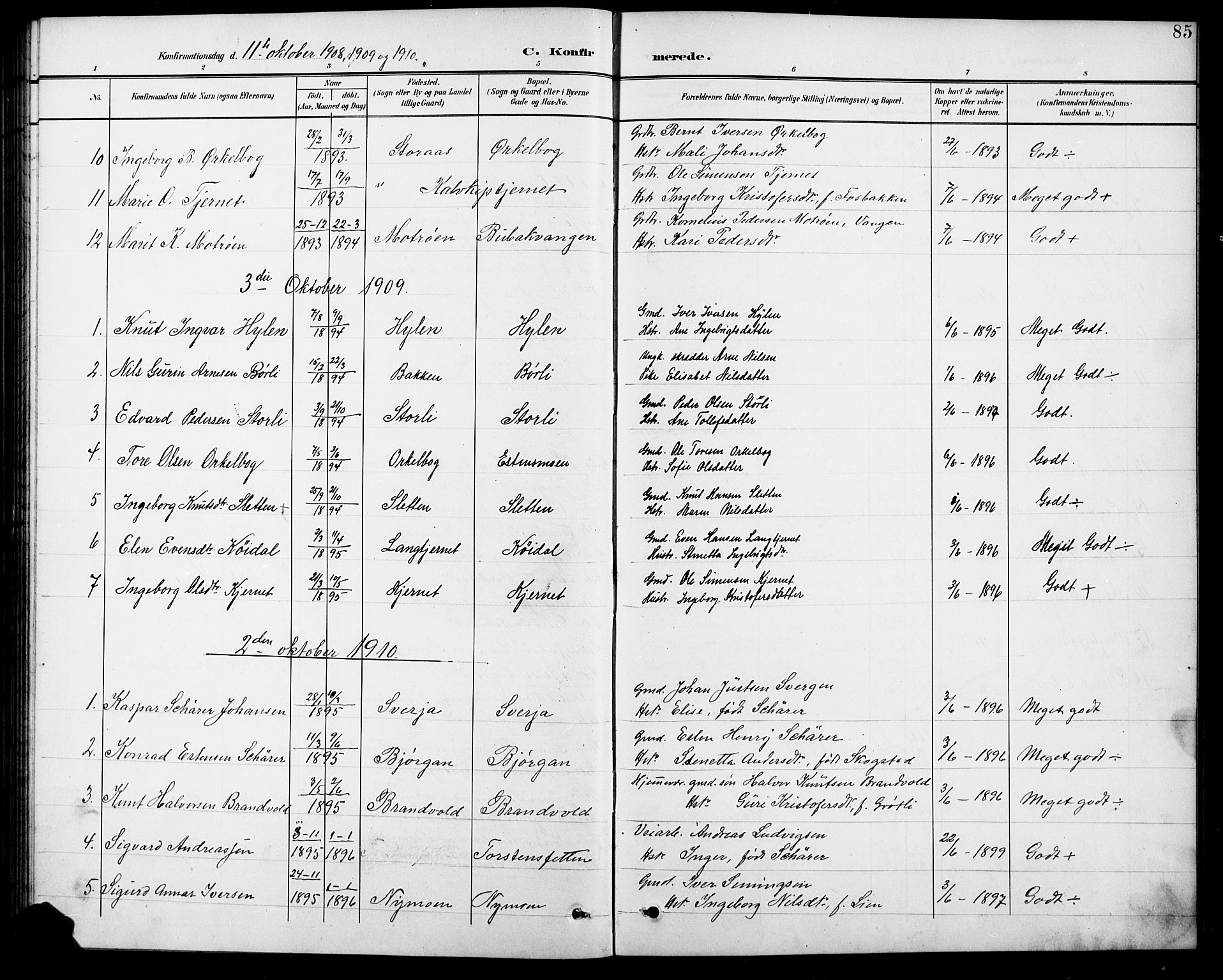 Kvikne prestekontor, AV/SAH-PREST-064/H/Ha/Hab/L0003: Klokkerbok nr. 3, 1896-1918, s. 85