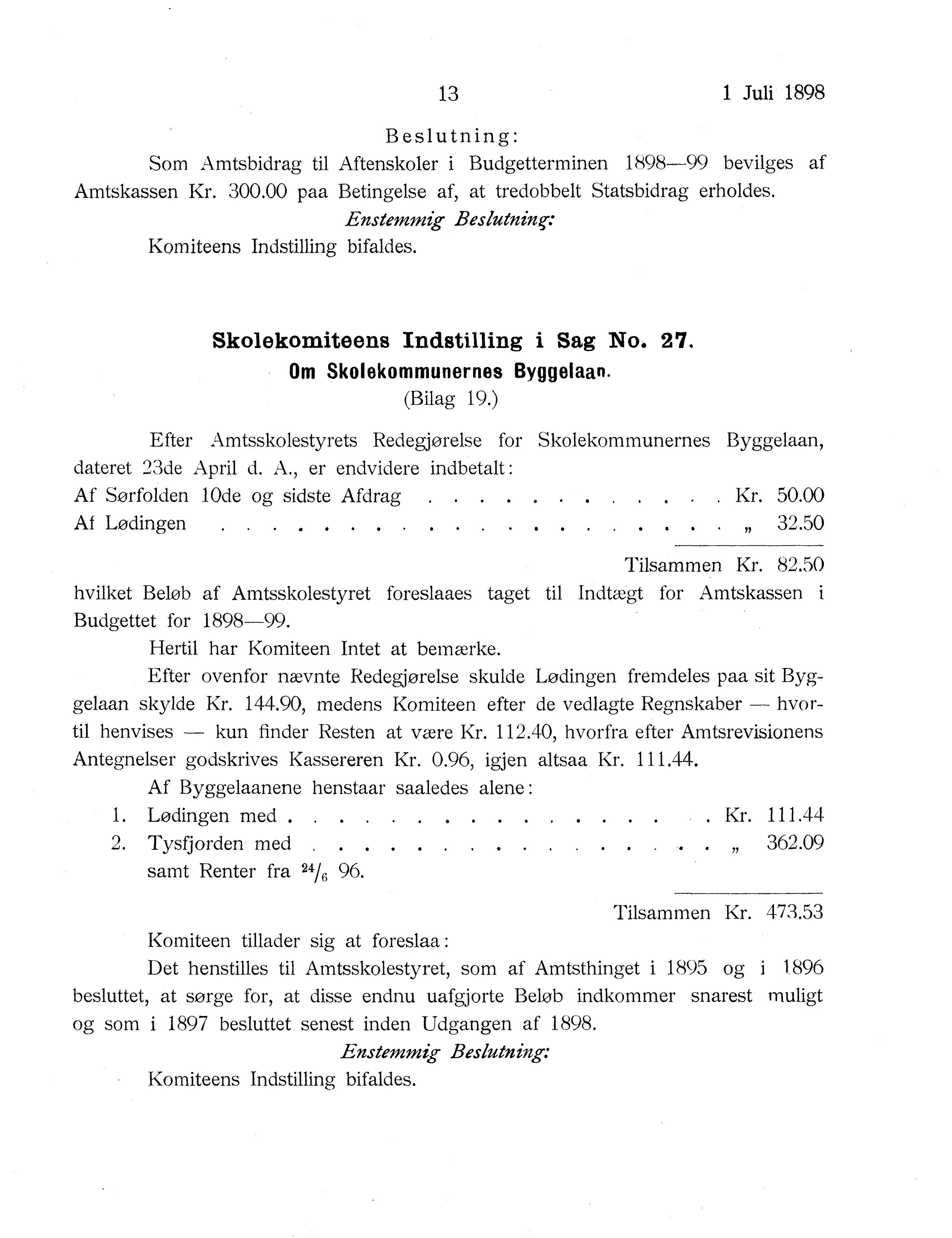 Nordland Fylkeskommune. Fylkestinget, AIN/NFK-17/176/A/Ac/L0021: Fylkestingsforhandlinger 1898, 1898