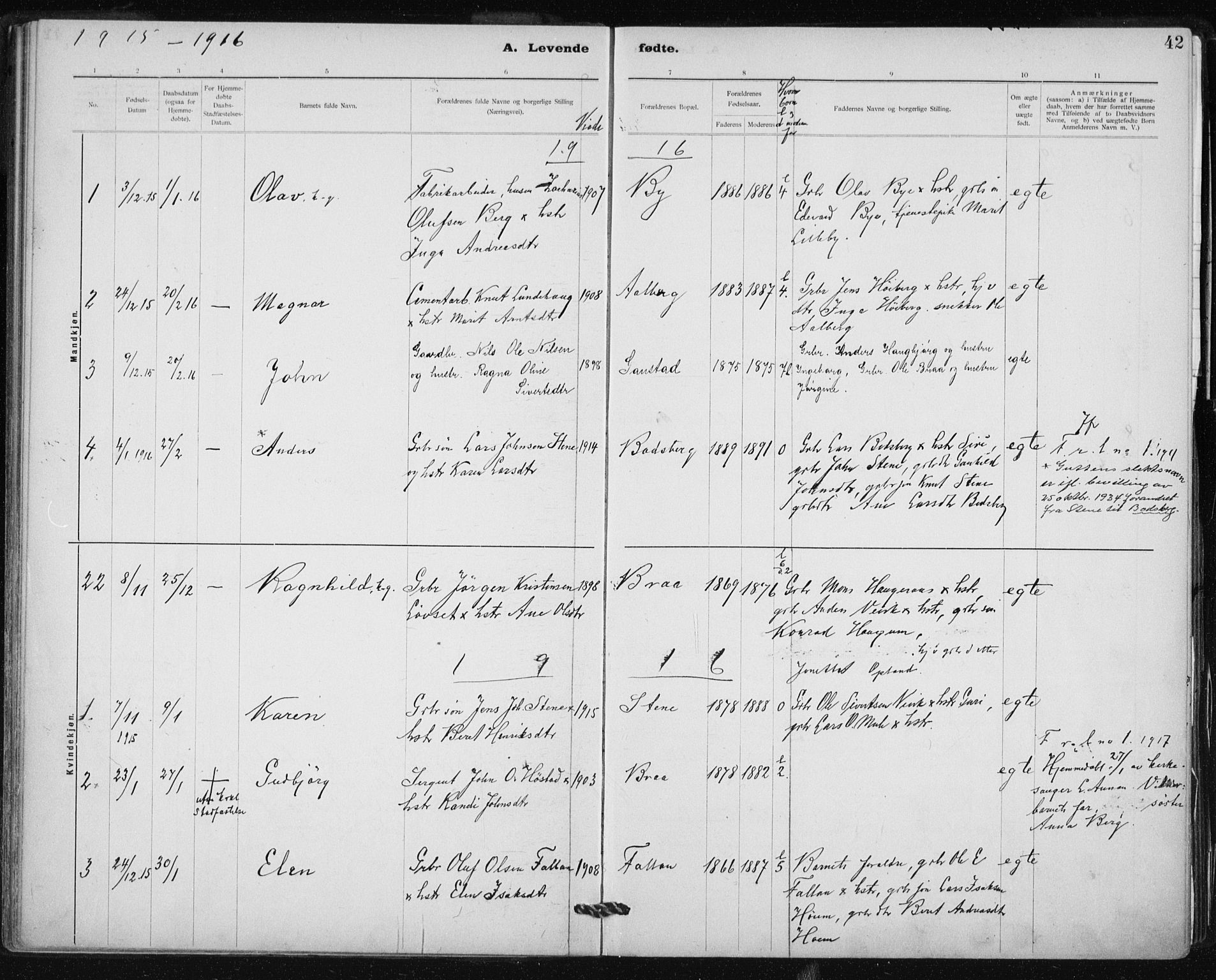 Ministerialprotokoller, klokkerbøker og fødselsregistre - Sør-Trøndelag, AV/SAT-A-1456/612/L0381: Ministerialbok nr. 612A13, 1907-1923, s. 42
