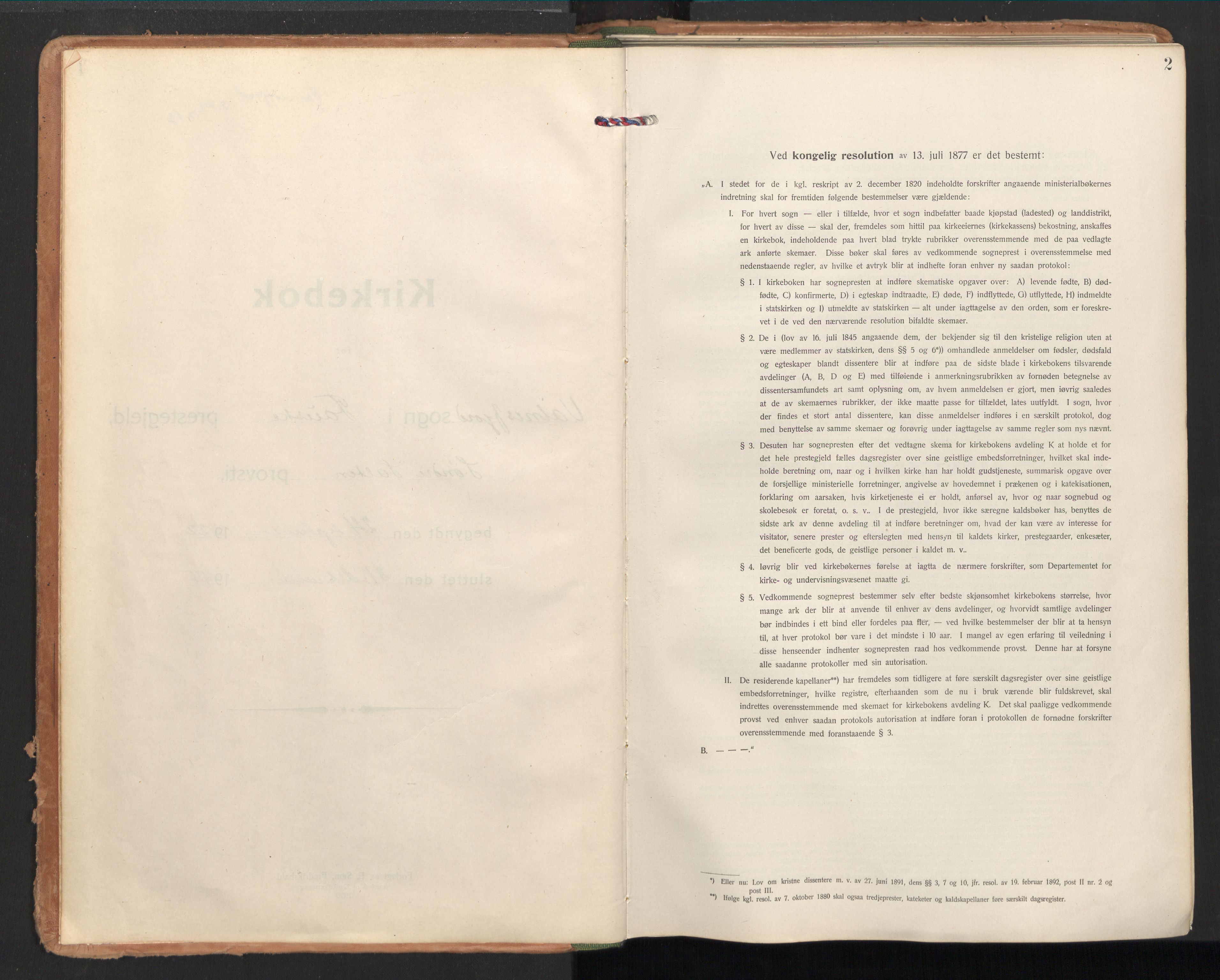 Ministerialprotokoller, klokkerbøker og fødselsregistre - Nordland, AV/SAT-A-1459/851/L0725: Ministerialbok nr. 851A02, 1922-1944, s. 2