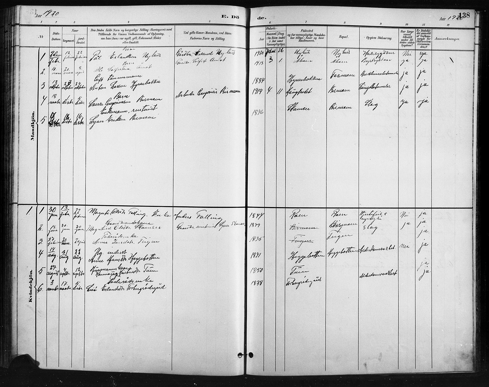 Skjåk prestekontor, AV/SAH-PREST-072/H/Ha/Hab/L0004: Klokkerbok nr. 4, 1895-1921, s. 138