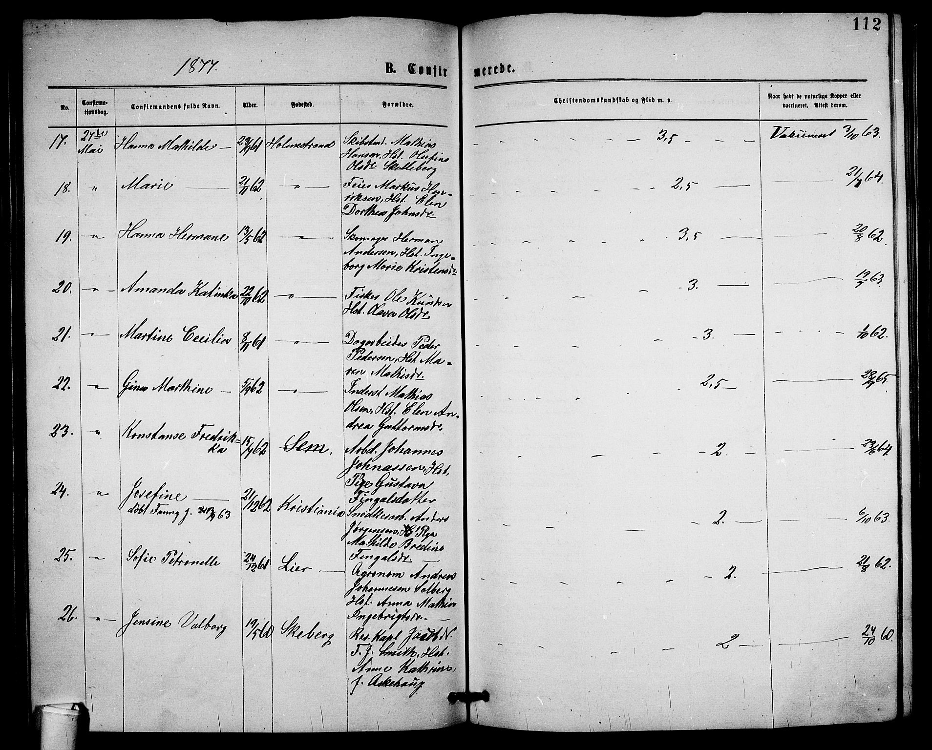 Holmestrand kirkebøker, AV/SAKO-A-346/G/Ga/L0004: Klokkerbok nr. 4, 1874-1888, s. 112