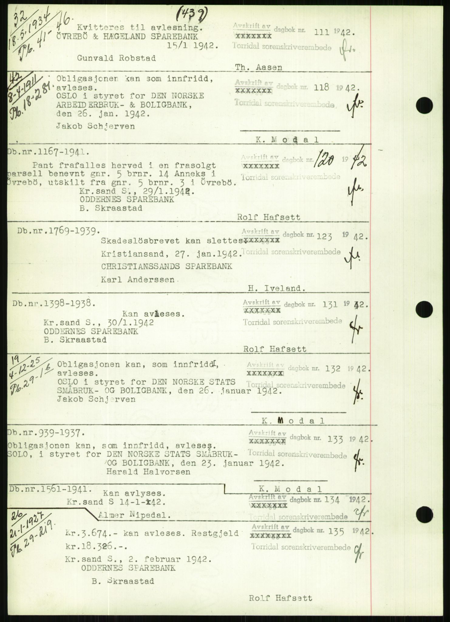 Torridal sorenskriveri, SAK/1221-0012/G/Gb/Gbb/L0008: Pantebok nr. 52b, 1940-1942, Dagboknr: 83/1942