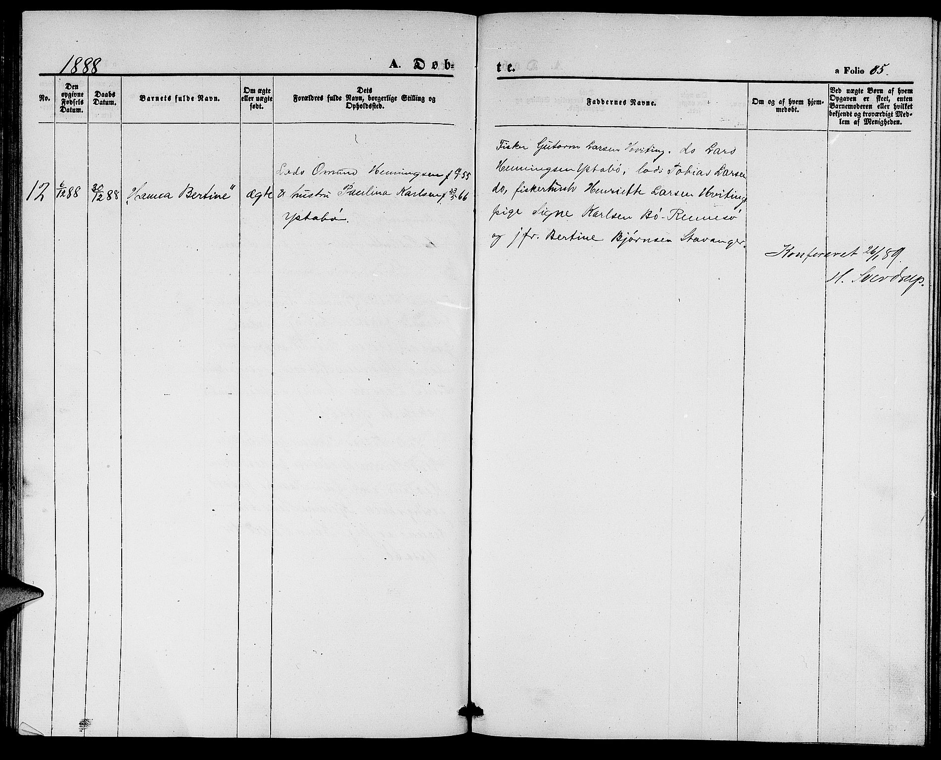 Rennesøy sokneprestkontor, AV/SAST-A -101827/H/Ha/Hab/L0003: Klokkerbok nr. B 3, 1855-1888, s. 85