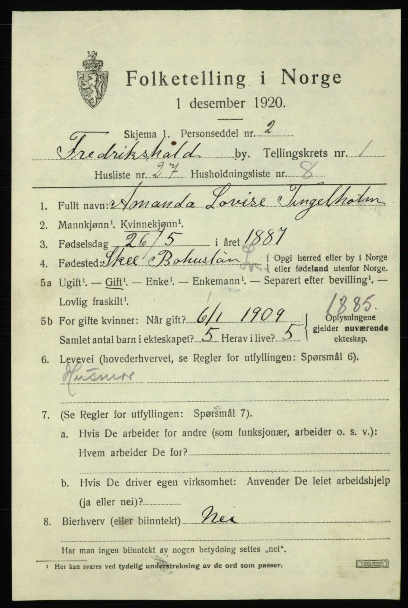 SAO, Folketelling 1920 for 0101 Fredrikshald kjøpstad, 1920, s. 8576