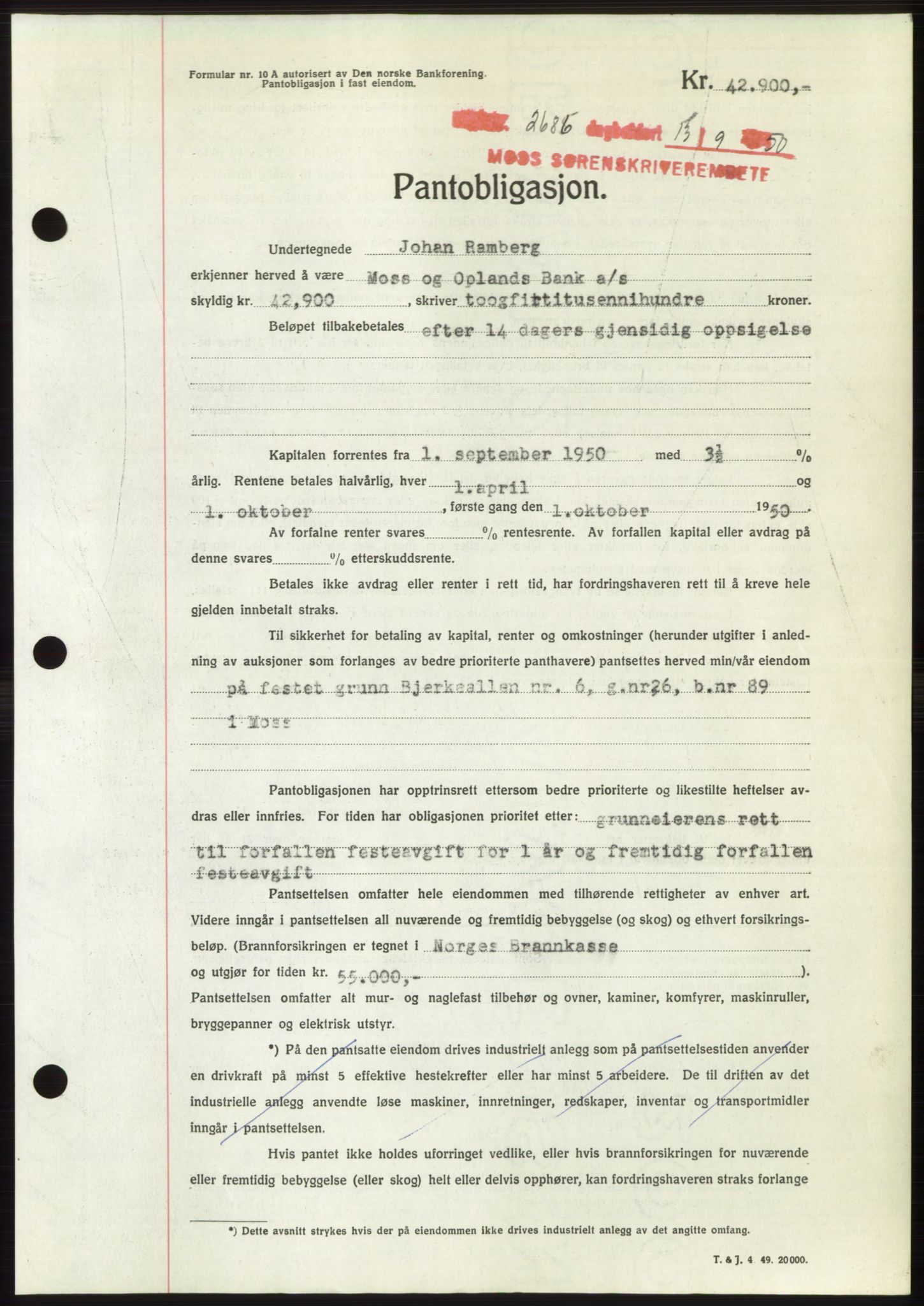 Moss sorenskriveri, SAO/A-10168: Pantebok nr. B25, 1950-1950, Dagboknr: 2686/1950