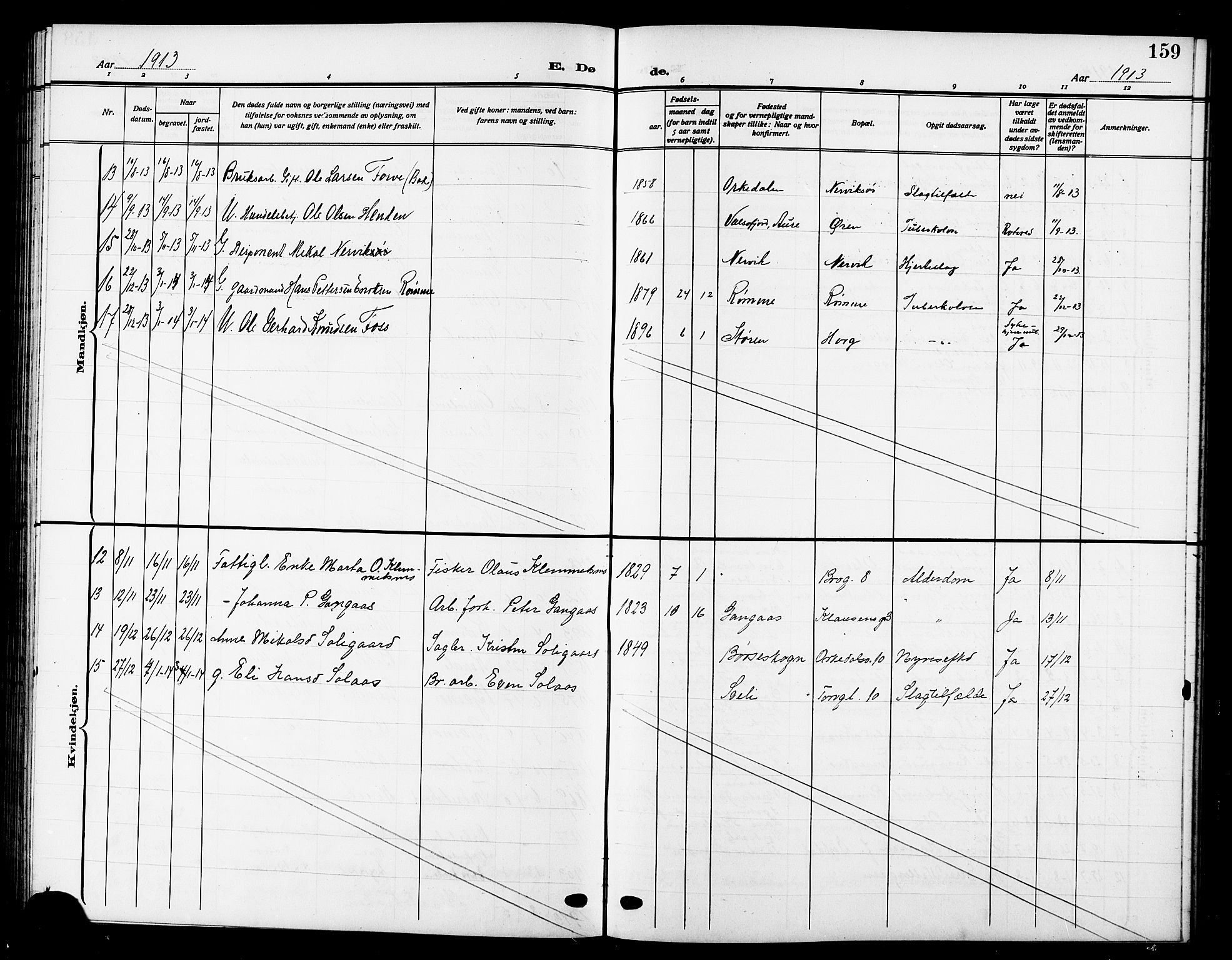 Ministerialprotokoller, klokkerbøker og fødselsregistre - Sør-Trøndelag, AV/SAT-A-1456/669/L0831: Klokkerbok nr. 669C01, 1909-1924, s. 159