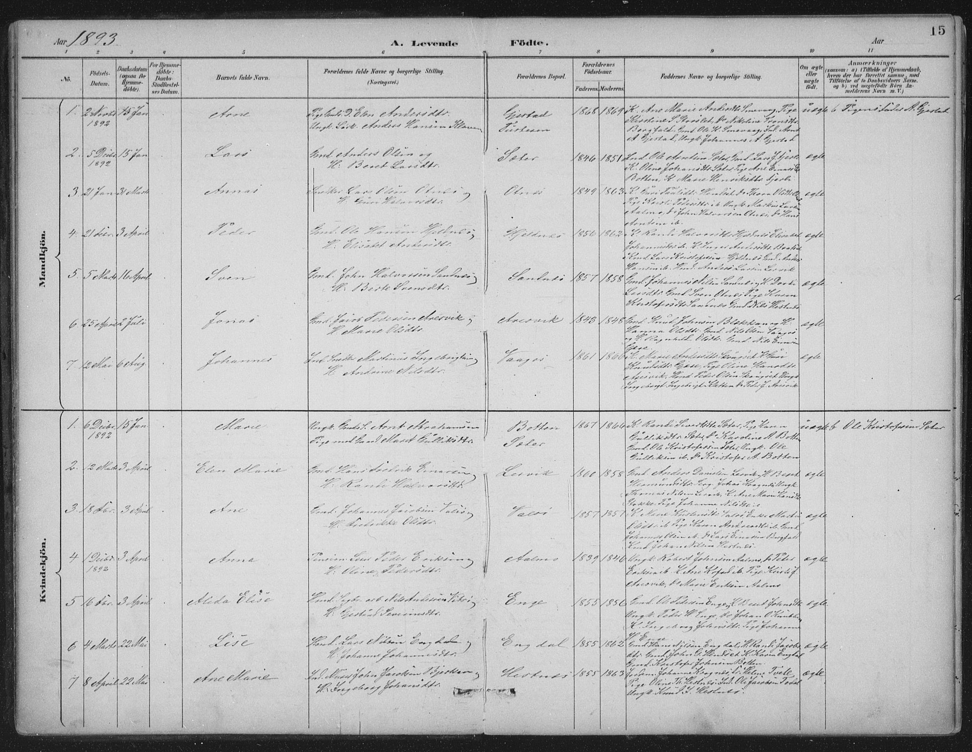Ministerialprotokoller, klokkerbøker og fødselsregistre - Møre og Romsdal, AV/SAT-A-1454/580/L0925: Ministerialbok nr. 580A02, 1888-1913, s. 15