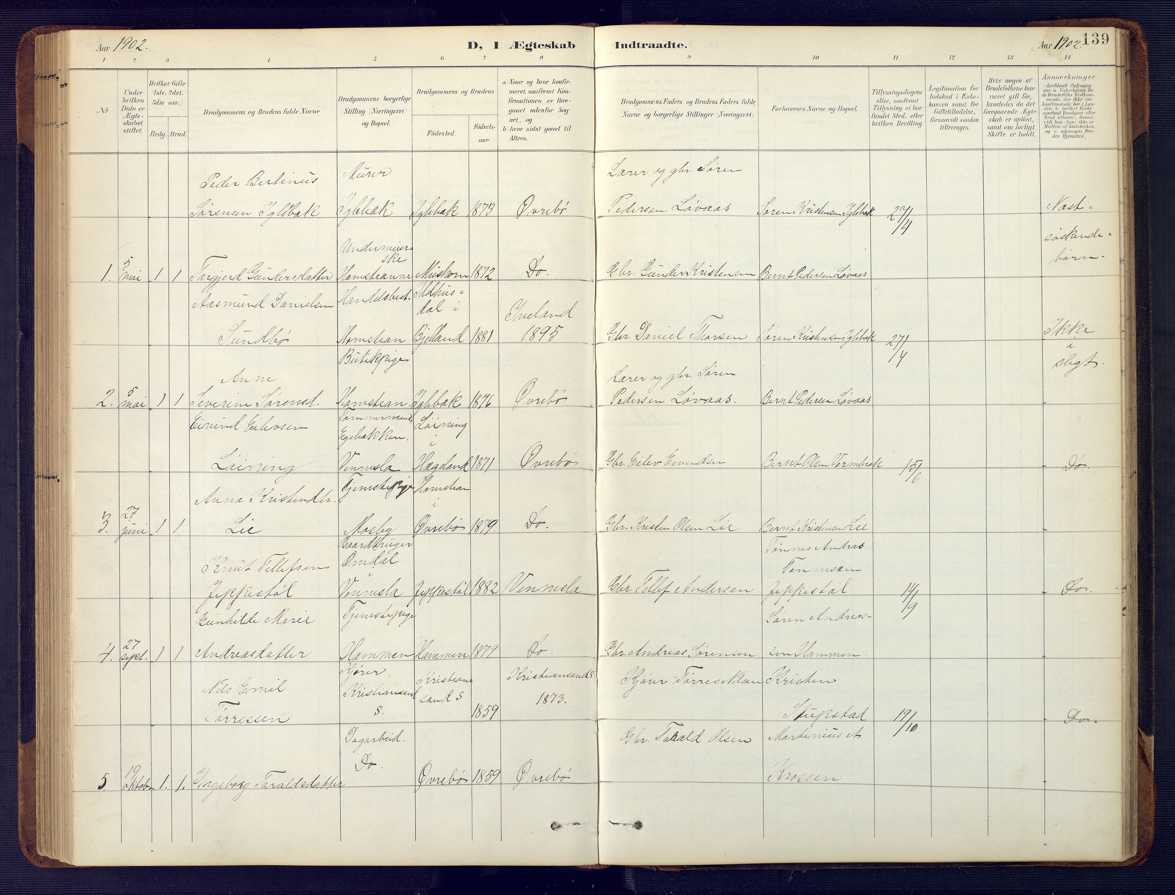 Vennesla sokneprestkontor, SAK/1111-0045/Fb/Fbc/L0003: Klokkerbok nr. B 3, 1895-1946, s. 139