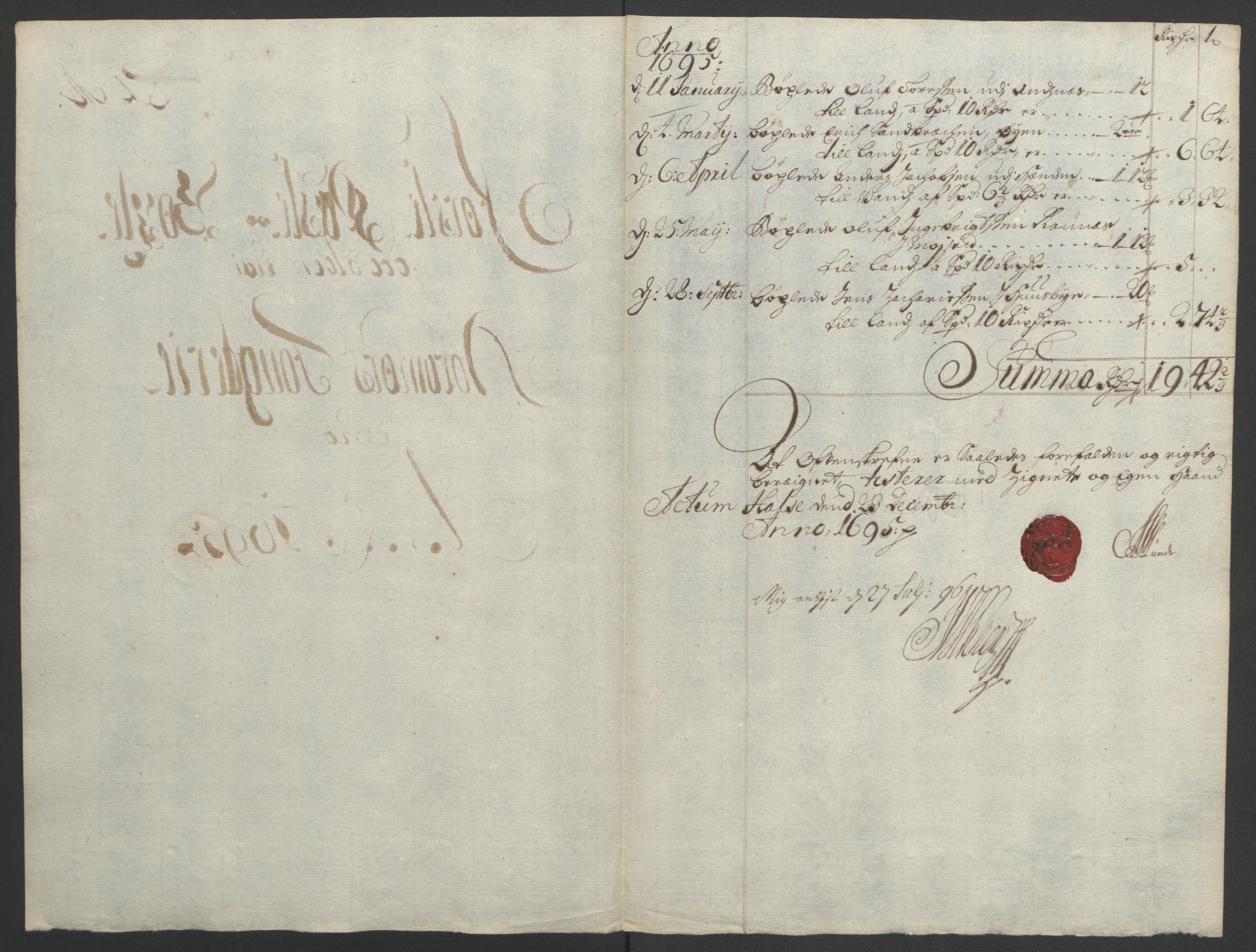 Rentekammeret inntil 1814, Reviderte regnskaper, Fogderegnskap, AV/RA-EA-4092/R56/L3736: Fogderegnskap Nordmøre, 1694-1696, s. 288