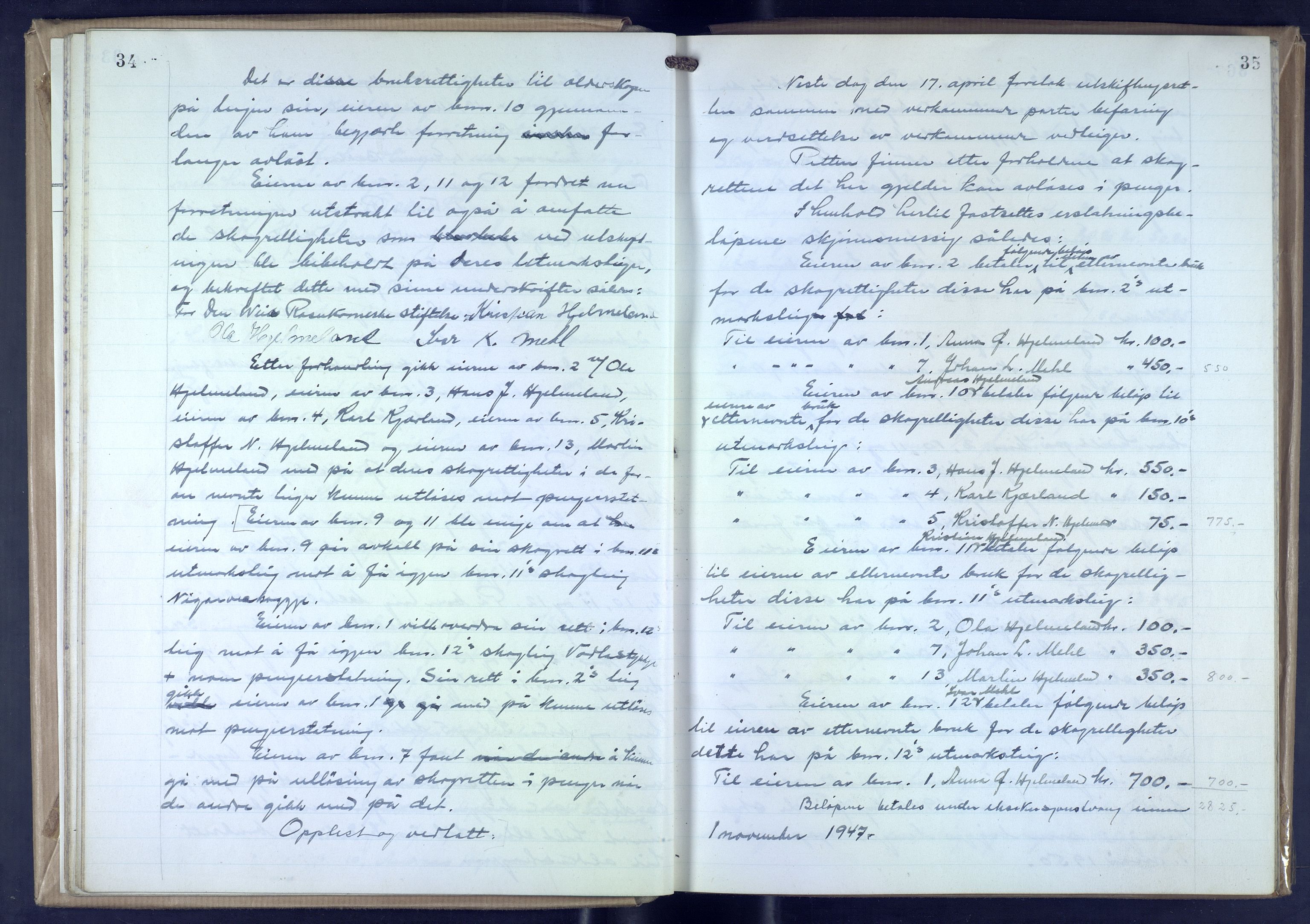 Hordaland jordskiftedøme - VII Indre Sunnhordland jordskiftedistrikt, AV/SAB-A-7401/A/Aa/L0025: Forhandlingsprotokoll, 1946-1952, s. 34-35
