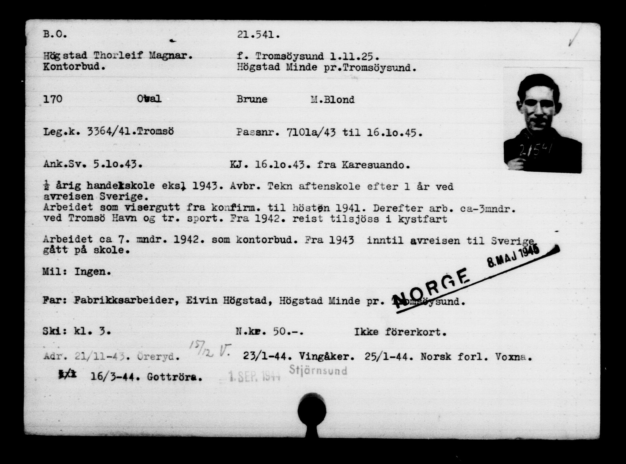 Utenriksstasjonene, Legasjonen i Stockholm, Flyktningkontoret, AV/RA-S-6753/V/Va/L0009: Kjesäterkartoteket, flyktninger med registreringsnr. 18502-22048, 1940-1945, s. 2563