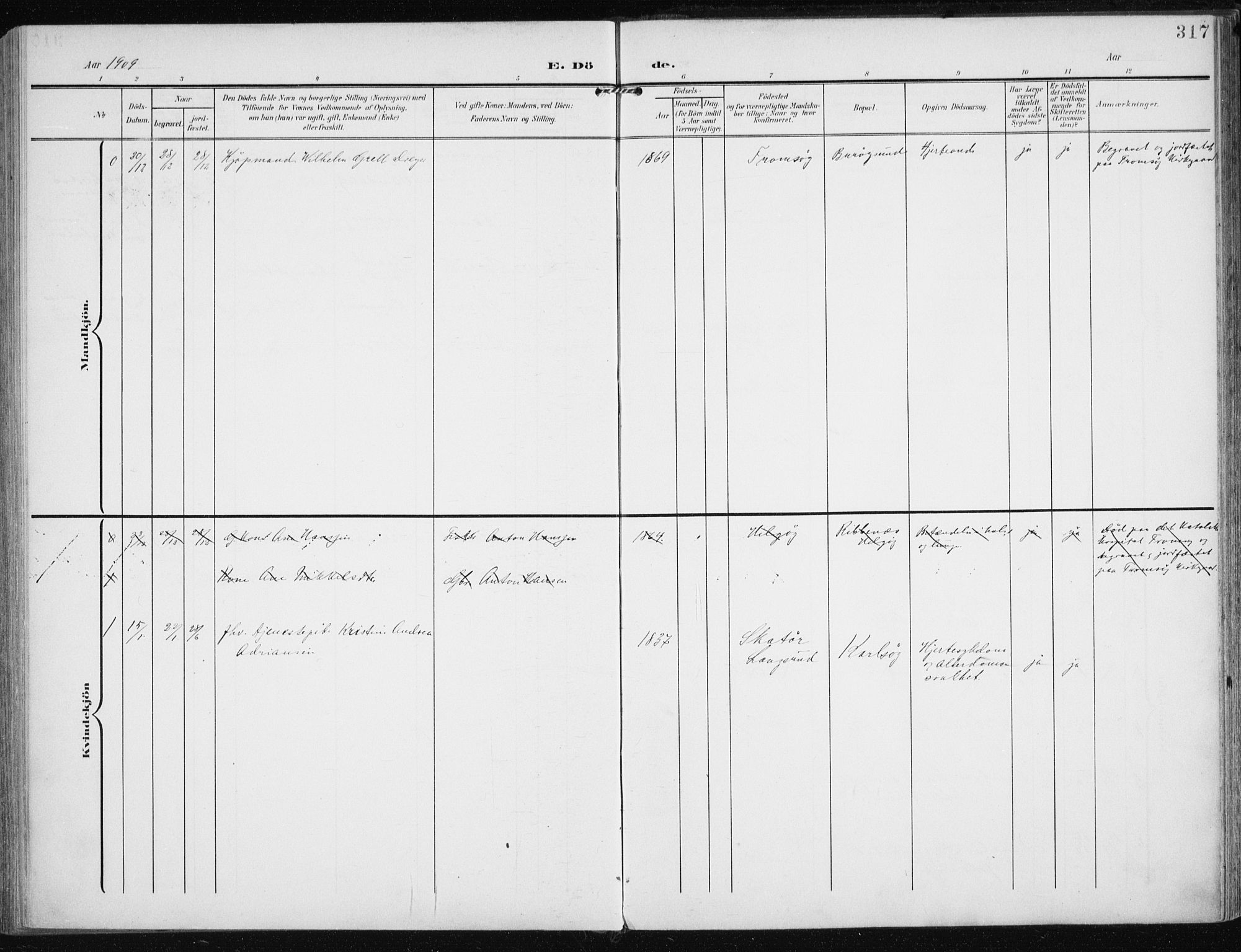 Karlsøy sokneprestembete, AV/SATØ-S-1299/H/Ha/Haa/L0014kirke: Ministerialbok nr. 14, 1903-1917, s. 317