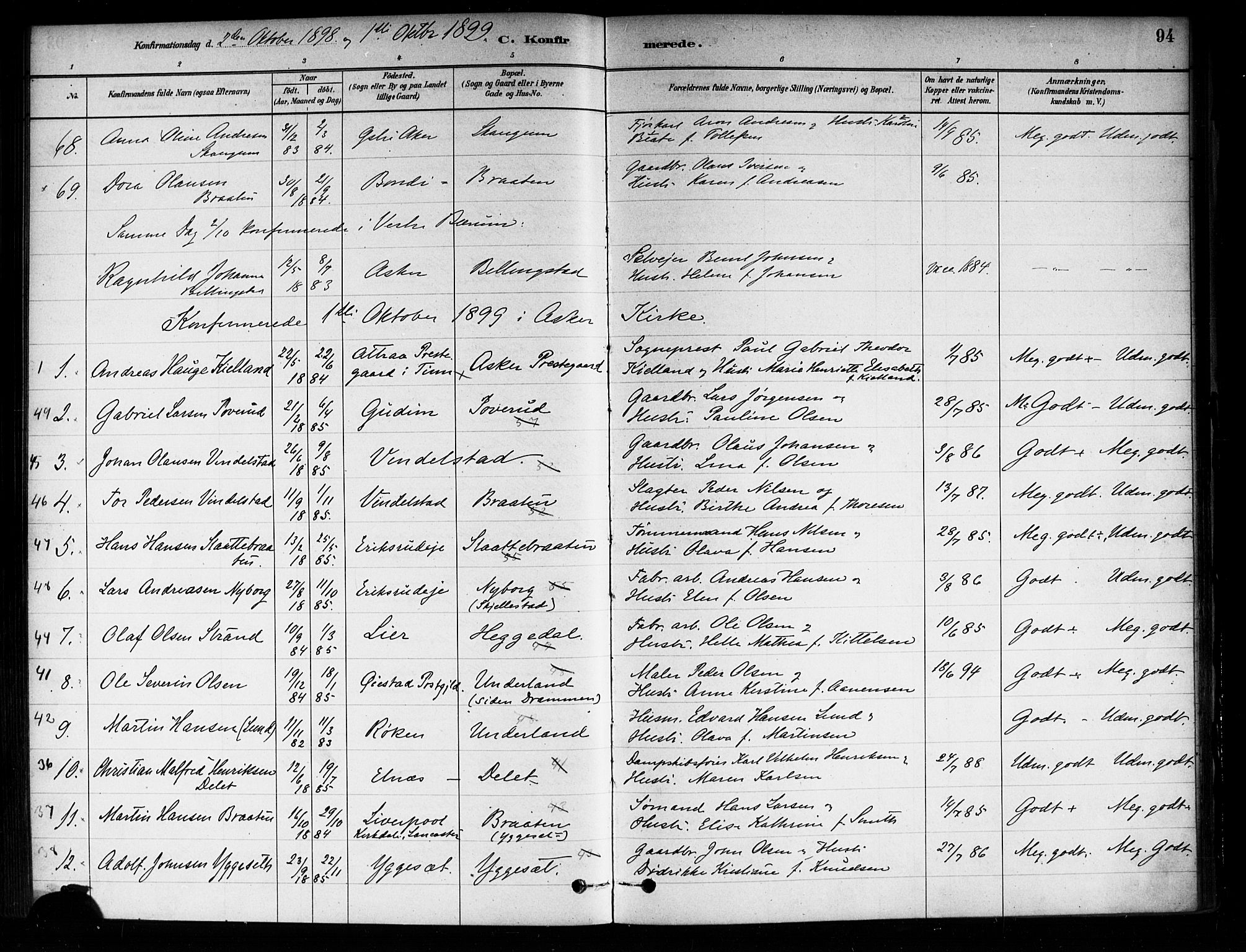 Asker prestekontor Kirkebøker, AV/SAO-A-10256a/F/Fa/L0014: Ministerialbok nr. I 14, 1879-1900, s. 94