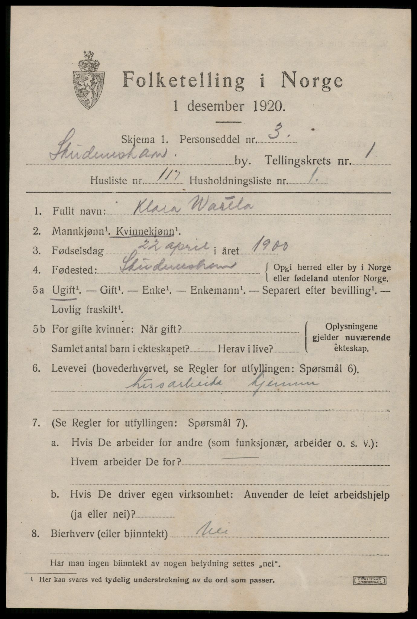 SAST, Folketelling 1920 for 1104 Skudeneshavn ladested, 1920, s. 2452