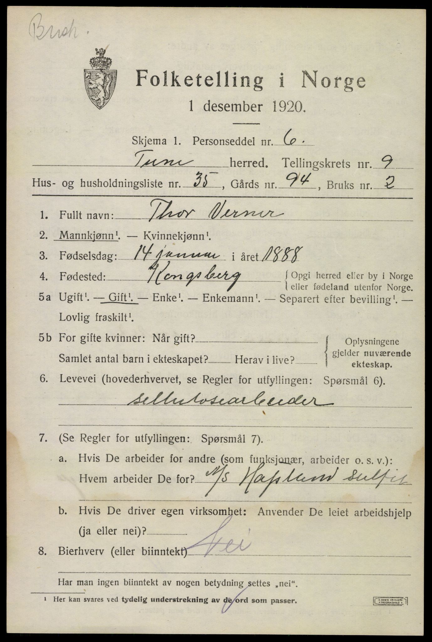 SAO, Folketelling 1920 for 0130 Tune herred, 1920, s. 9854