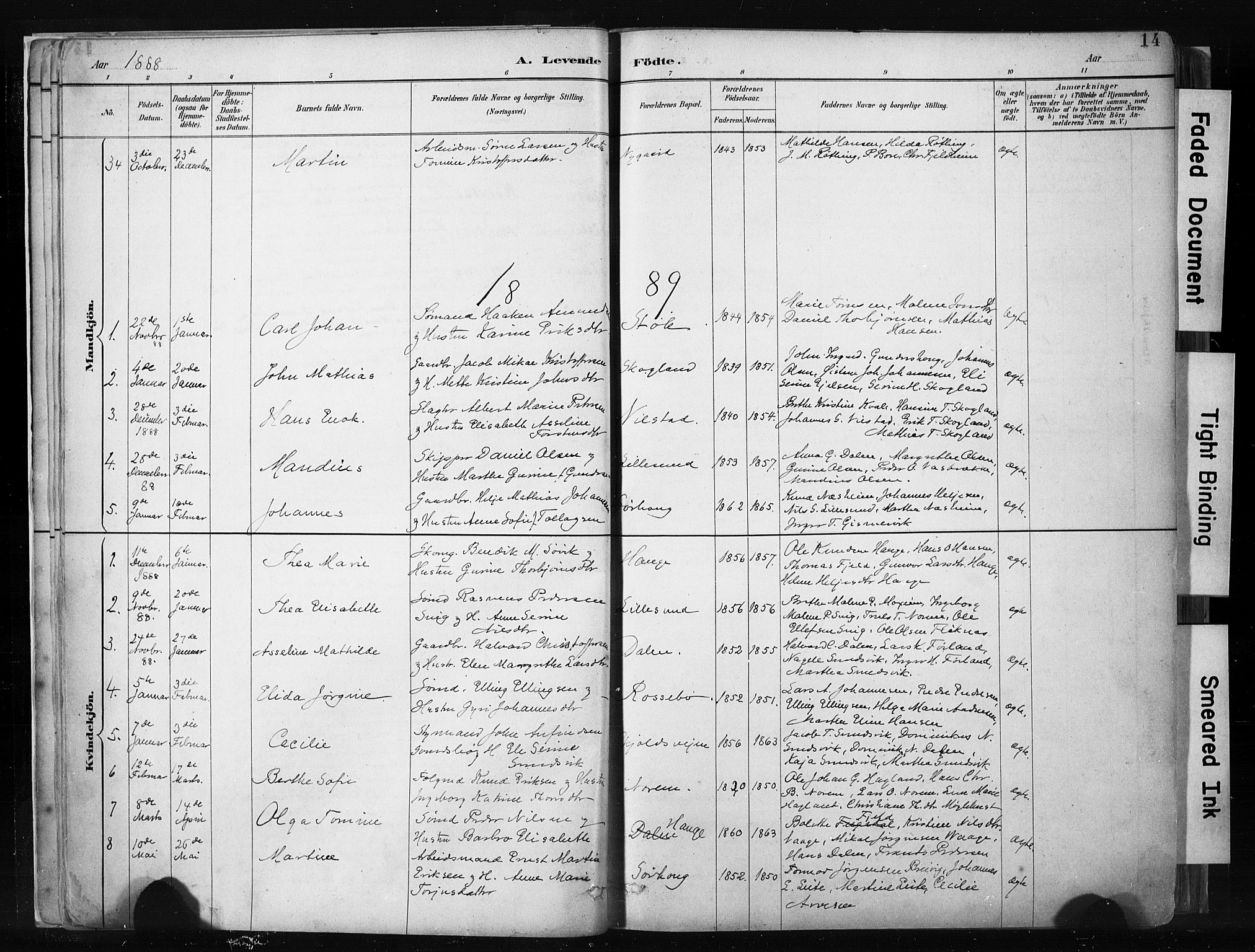 Haugesund sokneprestkontor, AV/SAST-A -101863/H/Ha/Haa/L0004: Ministerialbok nr. A 4, 1886-1908, s. 14