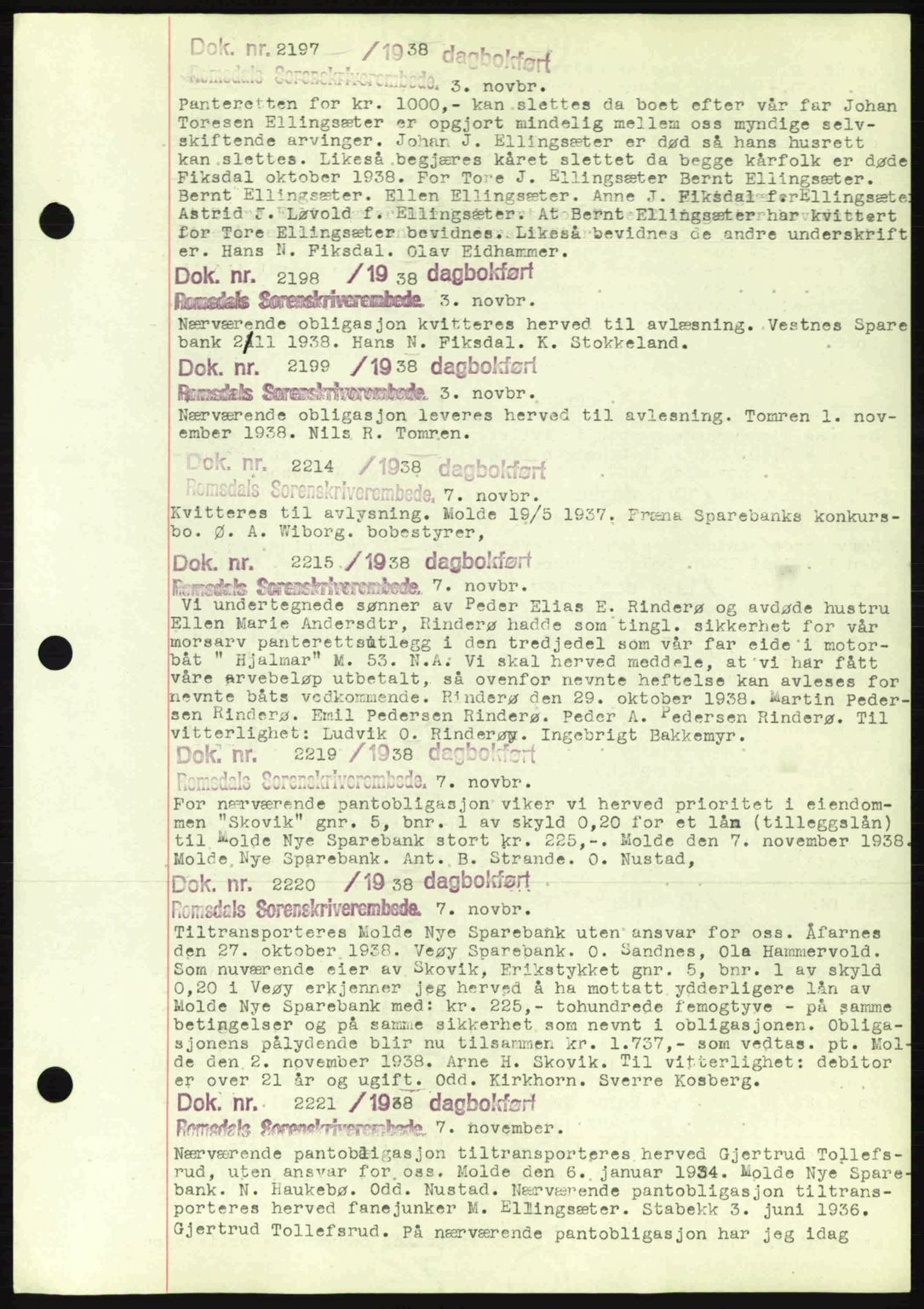 Romsdal sorenskriveri, AV/SAT-A-4149/1/2/2C: Pantebok nr. C1a, 1936-1945, Dagboknr: 2197/1938