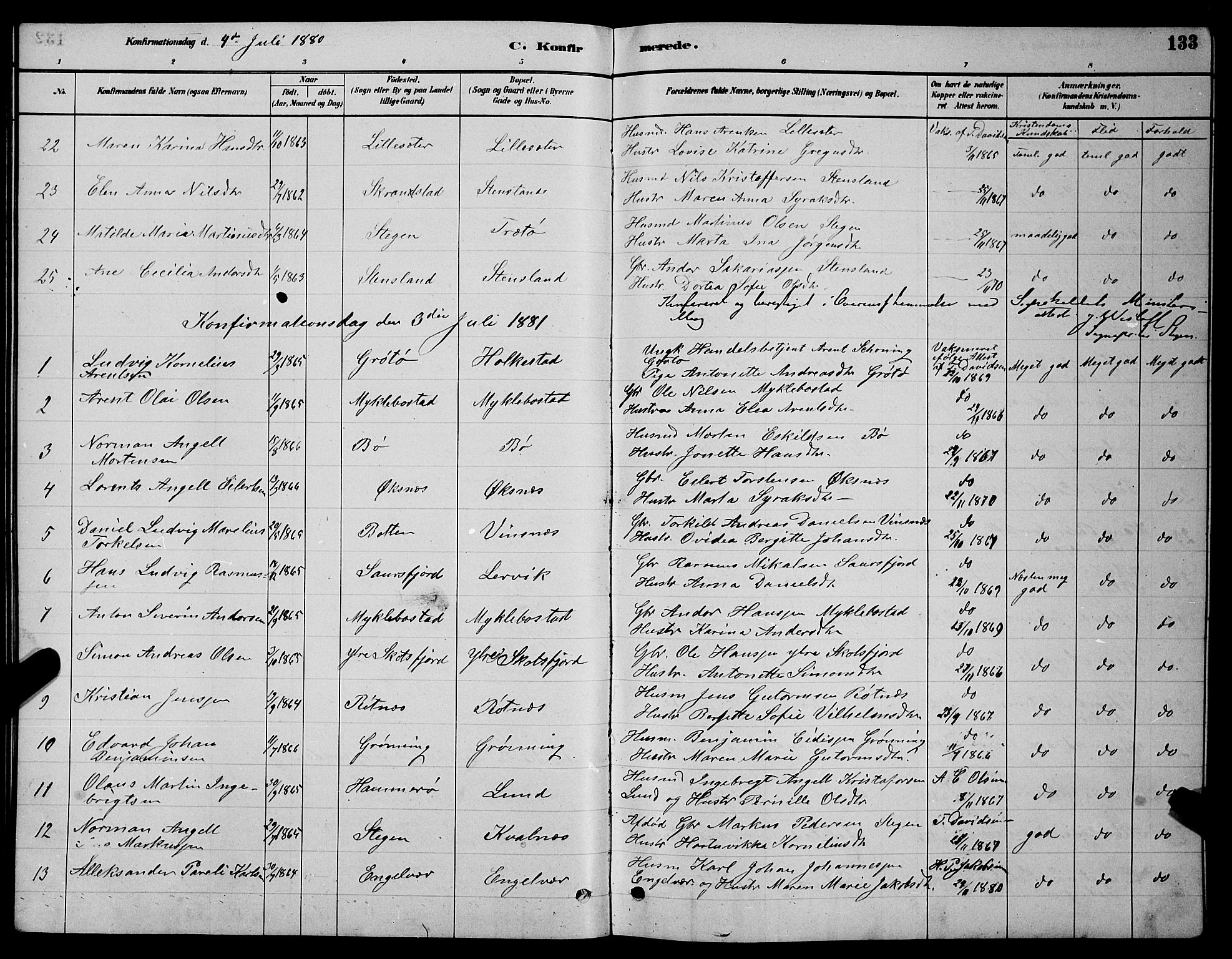 Ministerialprotokoller, klokkerbøker og fødselsregistre - Nordland, SAT/A-1459/855/L0816: Klokkerbok nr. 855C05, 1879-1894, s. 133