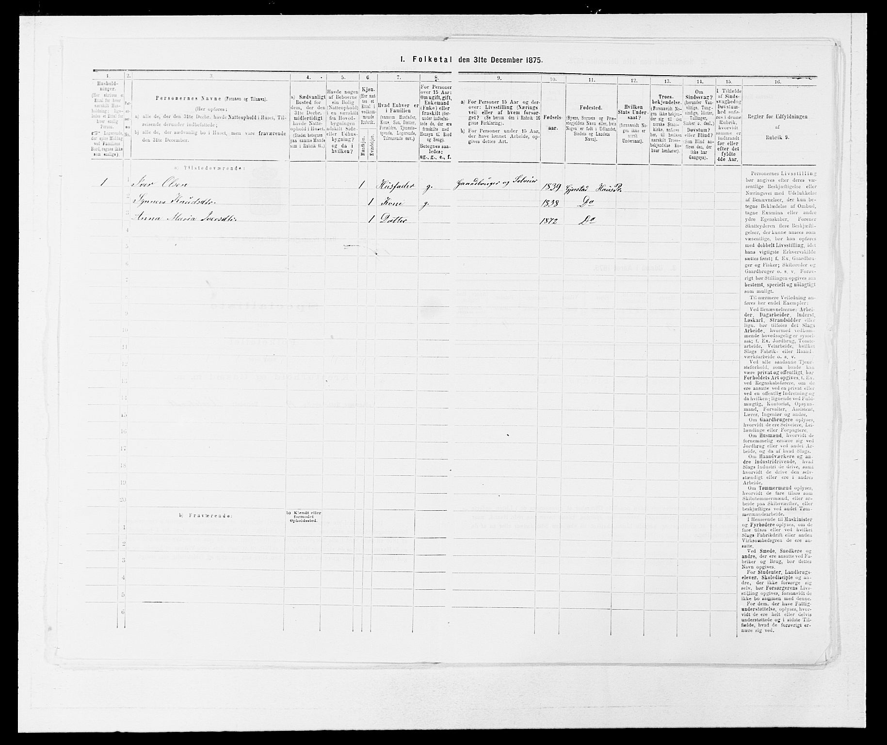 SAB, Folketelling 1875 for 1250P Haus prestegjeld, 1875, s. 103