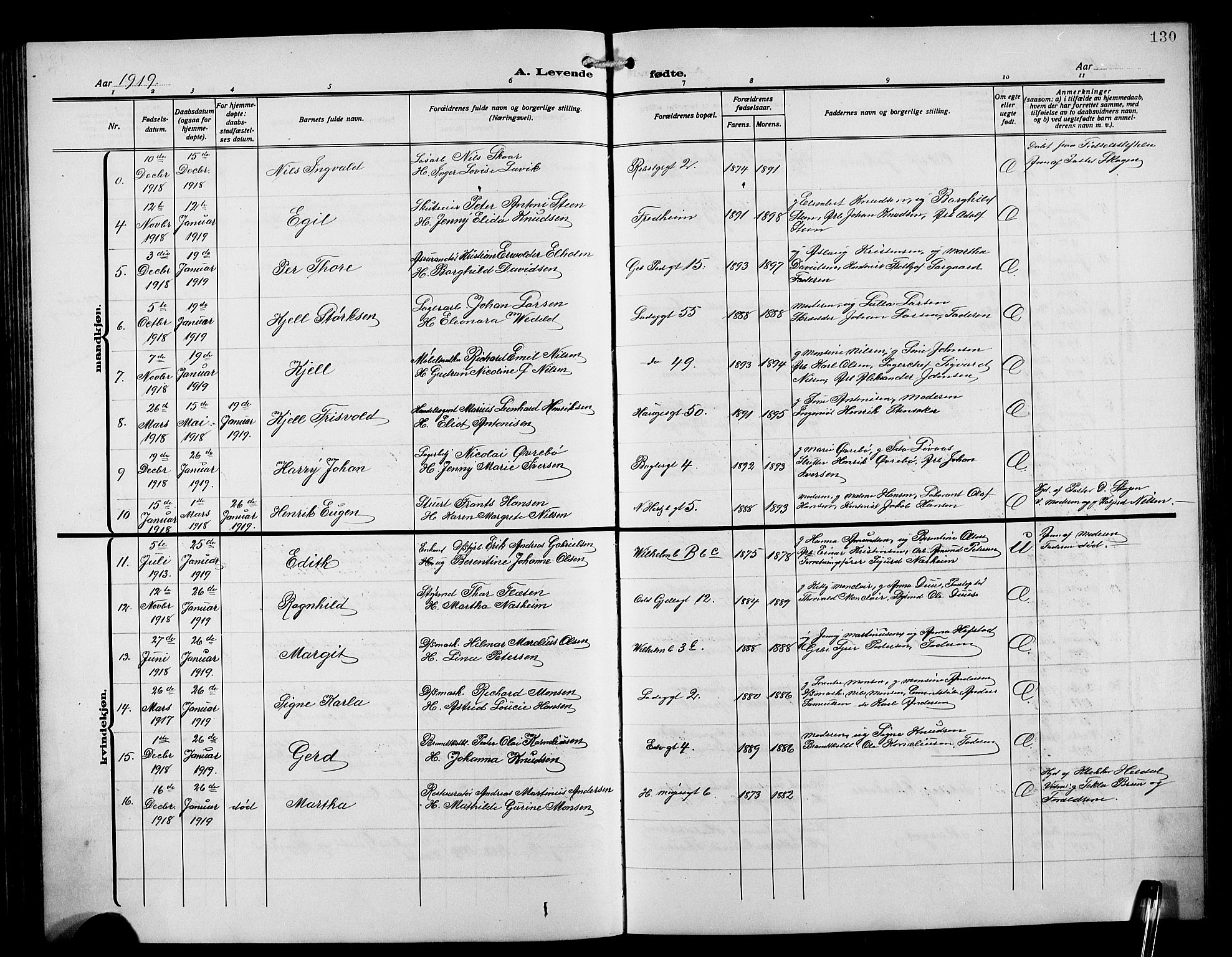 Sandviken Sokneprestembete, AV/SAB-A-77601/H/Hb/L0005: Klokkerbok nr. B 2, 1914-1925, s. 130