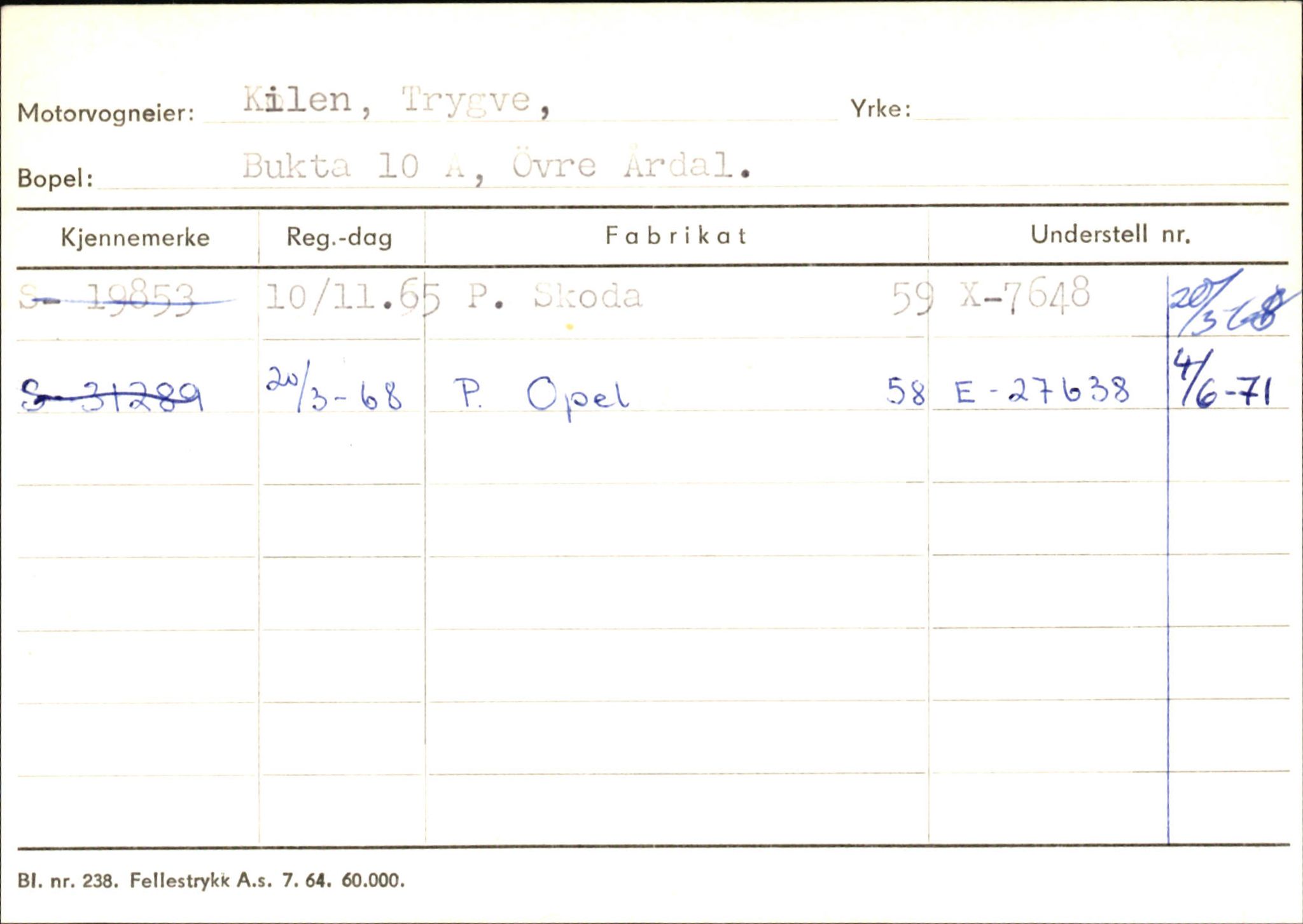 Statens vegvesen, Sogn og Fjordane vegkontor, SAB/A-5301/4/F/L0145: Registerkort Vågsøy S-Å. Årdal I-P, 1945-1975, s. 1108