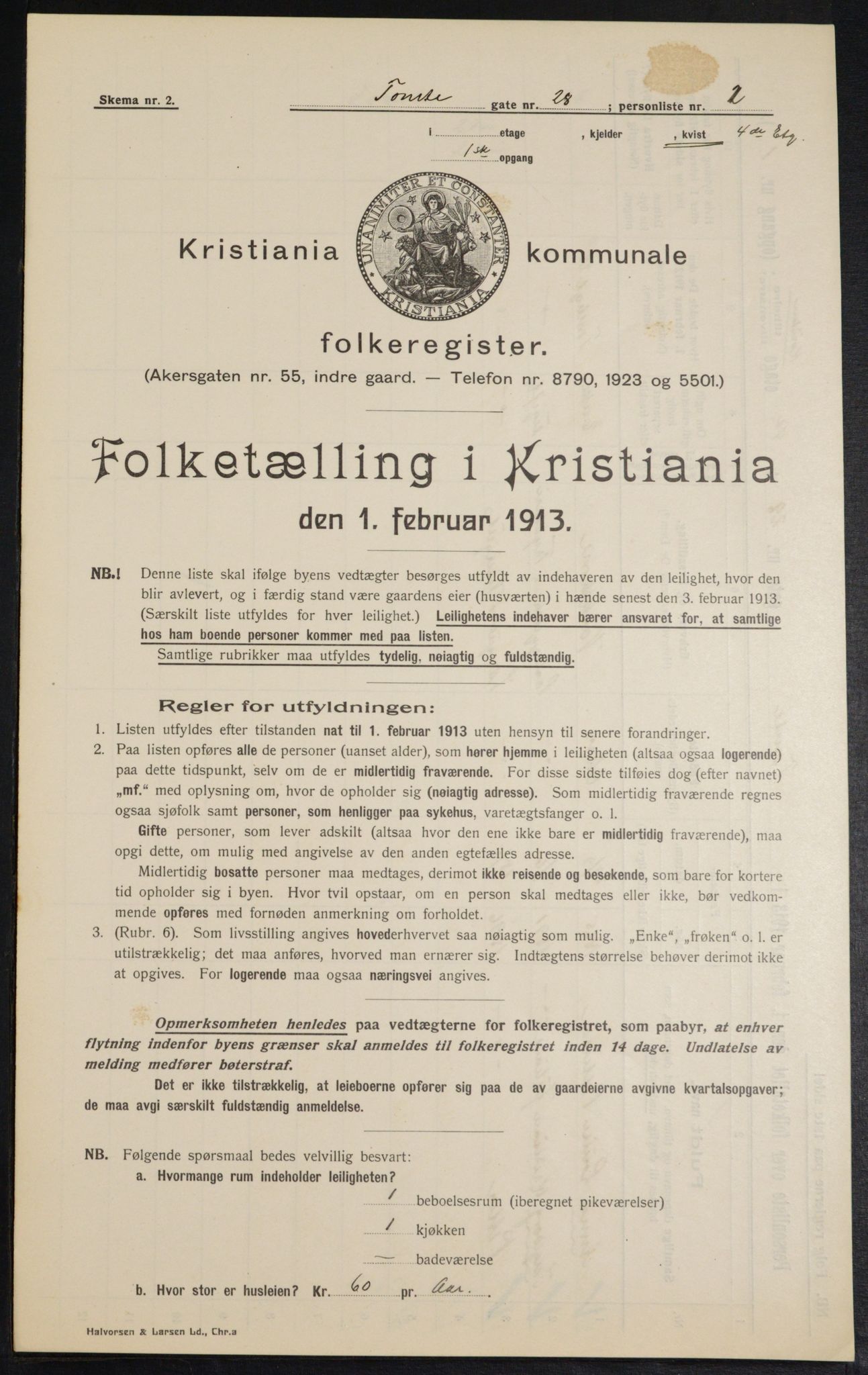 OBA, Kommunal folketelling 1.2.1913 for Kristiania, 1913, s. 113698