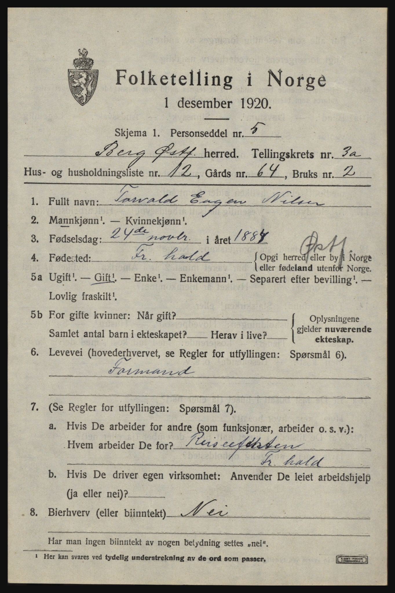 SAO, Folketelling 1920 for 0116 Berg herred, 1920, s. 4907