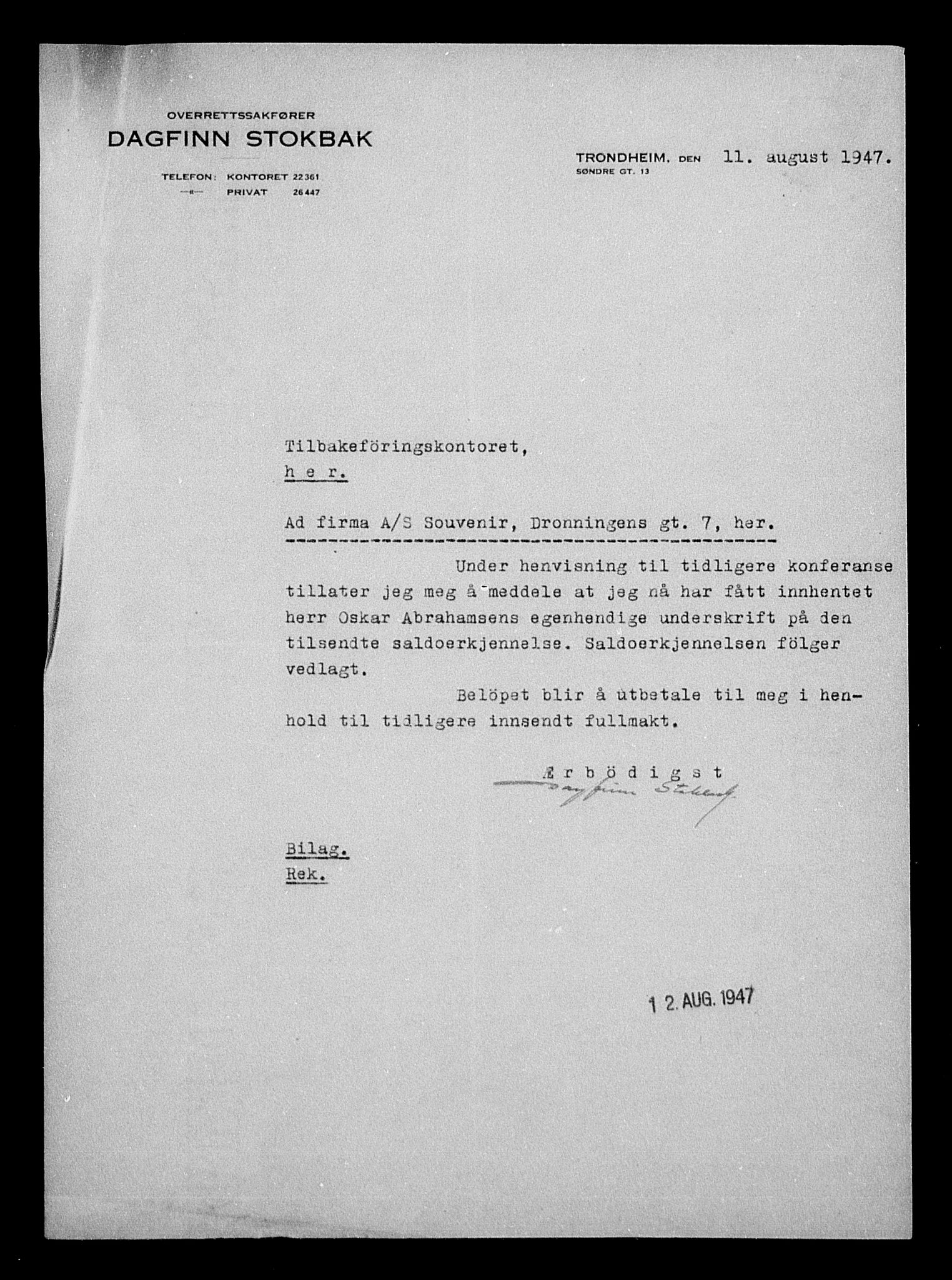 Justisdepartementet, Tilbakeføringskontoret for inndratte formuer, AV/RA-S-1564/H/Hc/Hca/L0908: --, 1945-1947, s. 262