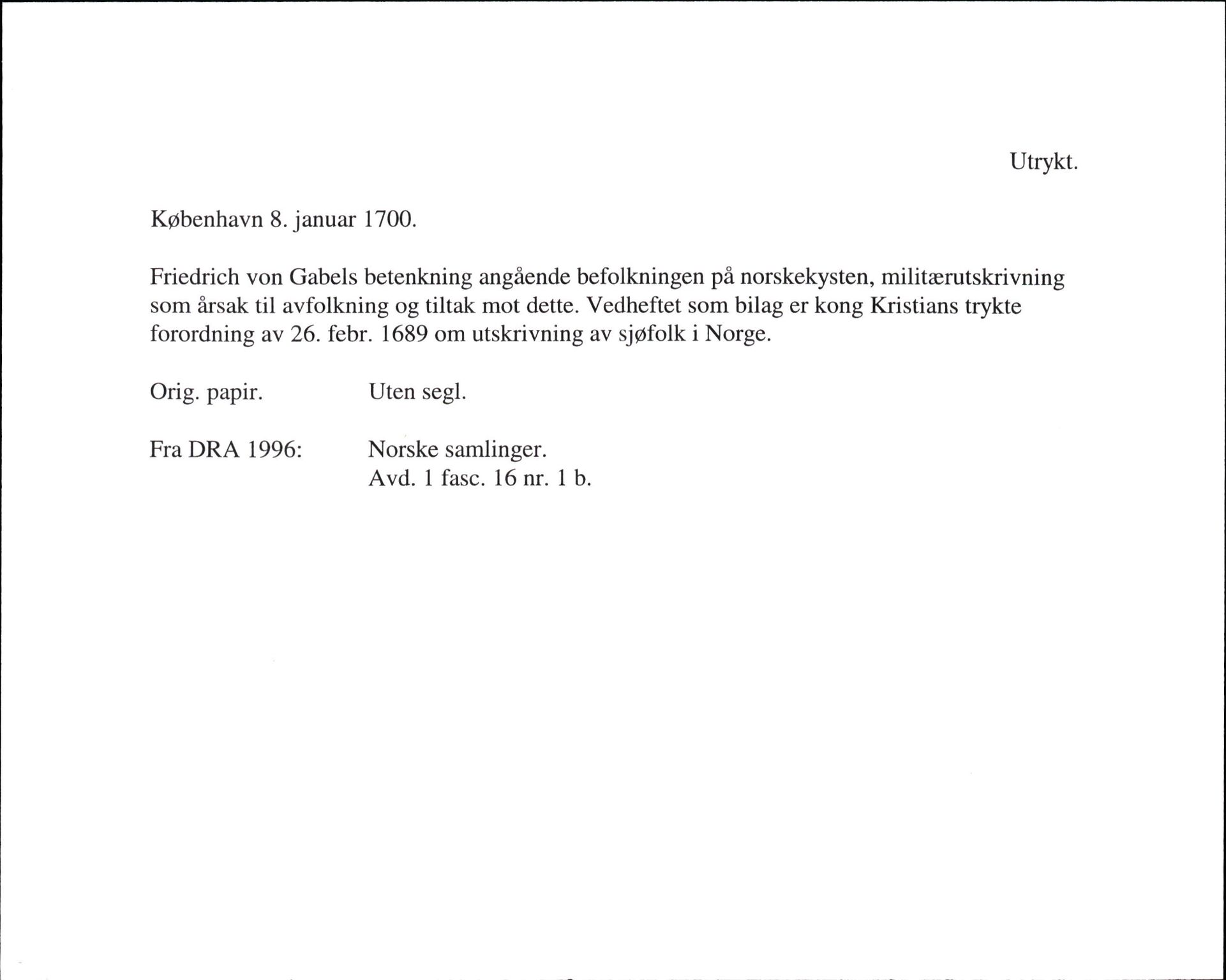 Riksarkivets diplomsamling, AV/RA-EA-5965/F35/F35f/L0002: Regestsedler: Diplomer fra DRA 1937 og 1996, s. 985