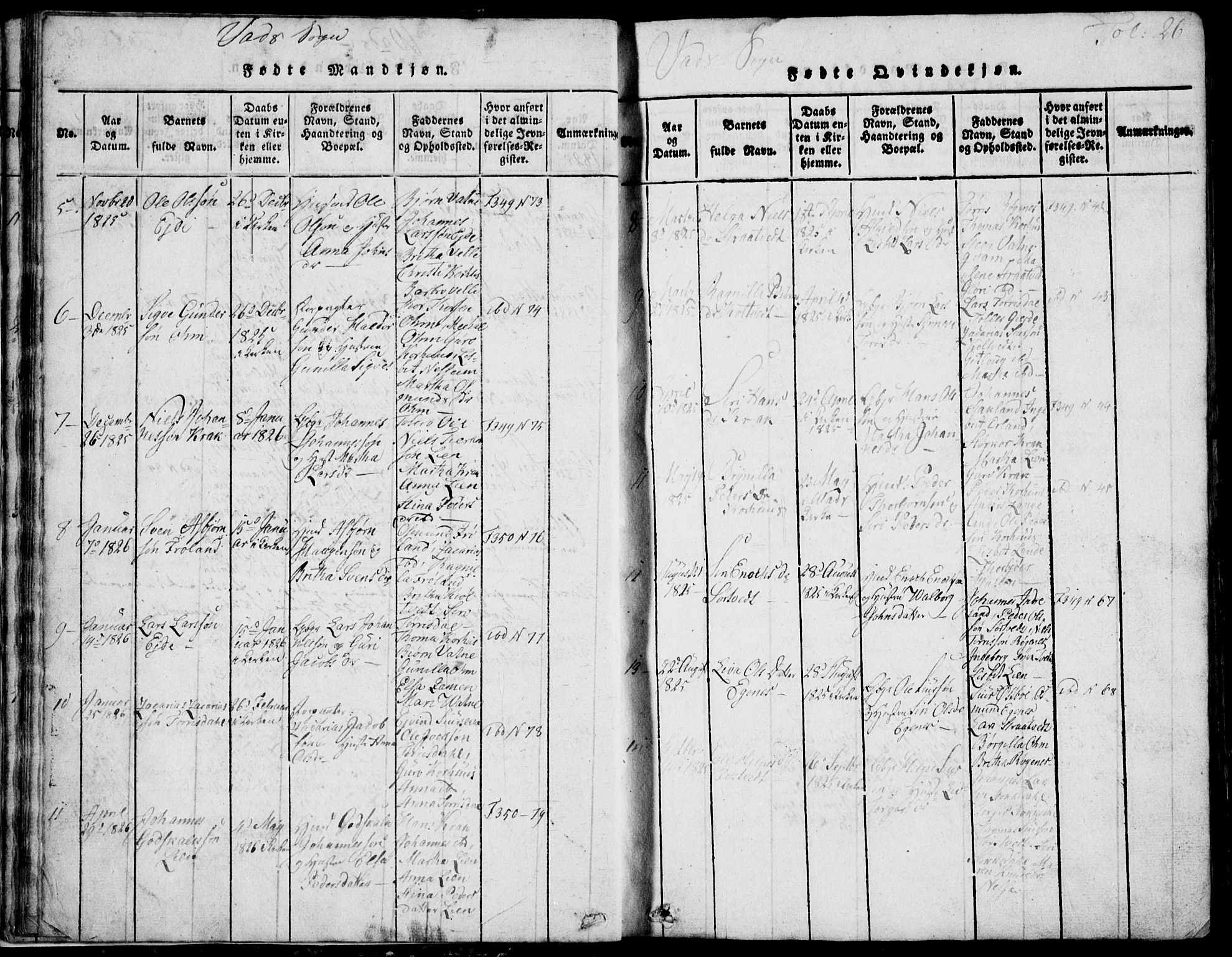 Skjold sokneprestkontor, AV/SAST-A-101847/H/Ha/Hab/L0002: Klokkerbok nr. B 2 /2, 1815-1830, s. 26