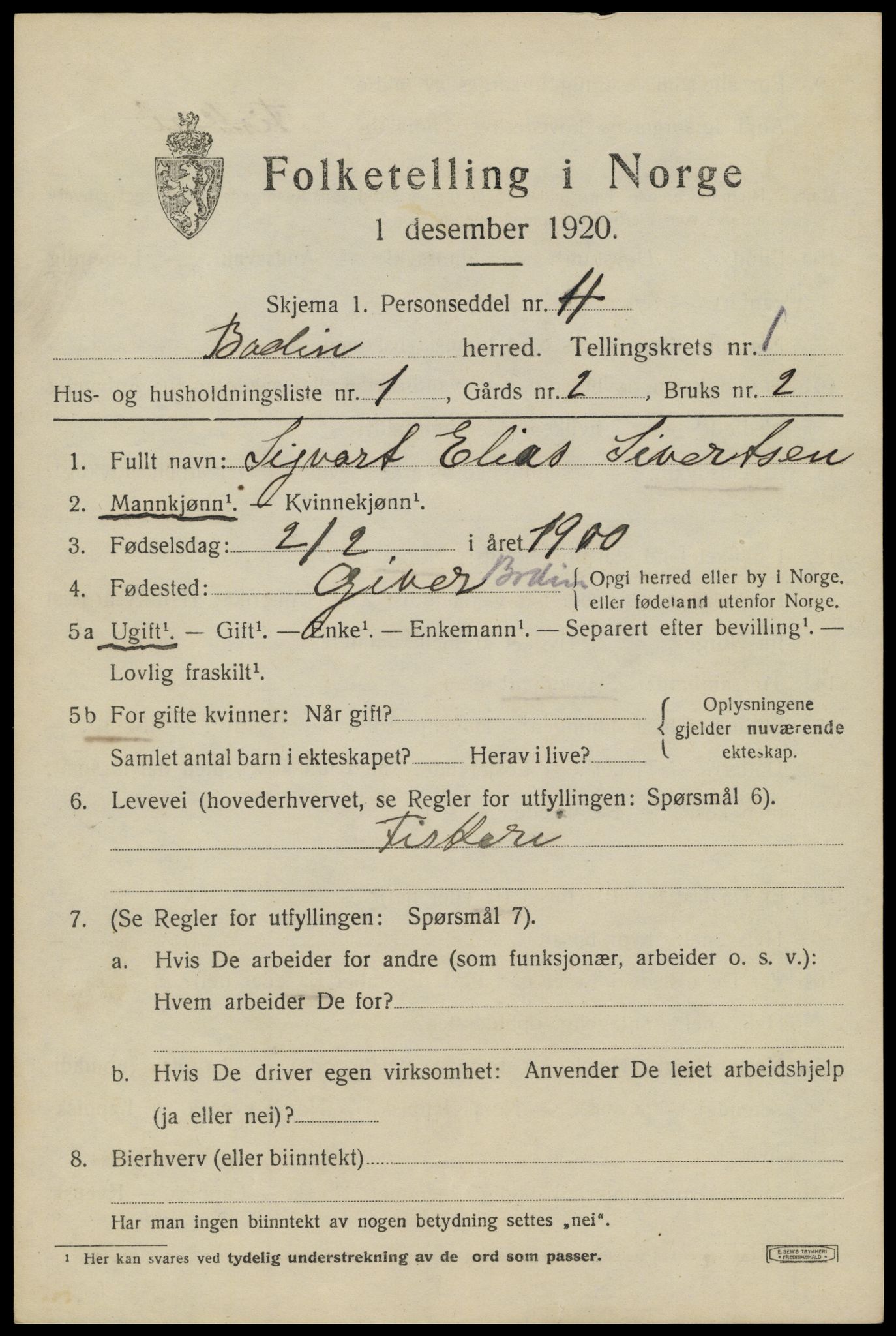 SAT, Folketelling 1920 for 1843 Bodin herred, 1920, s. 1874