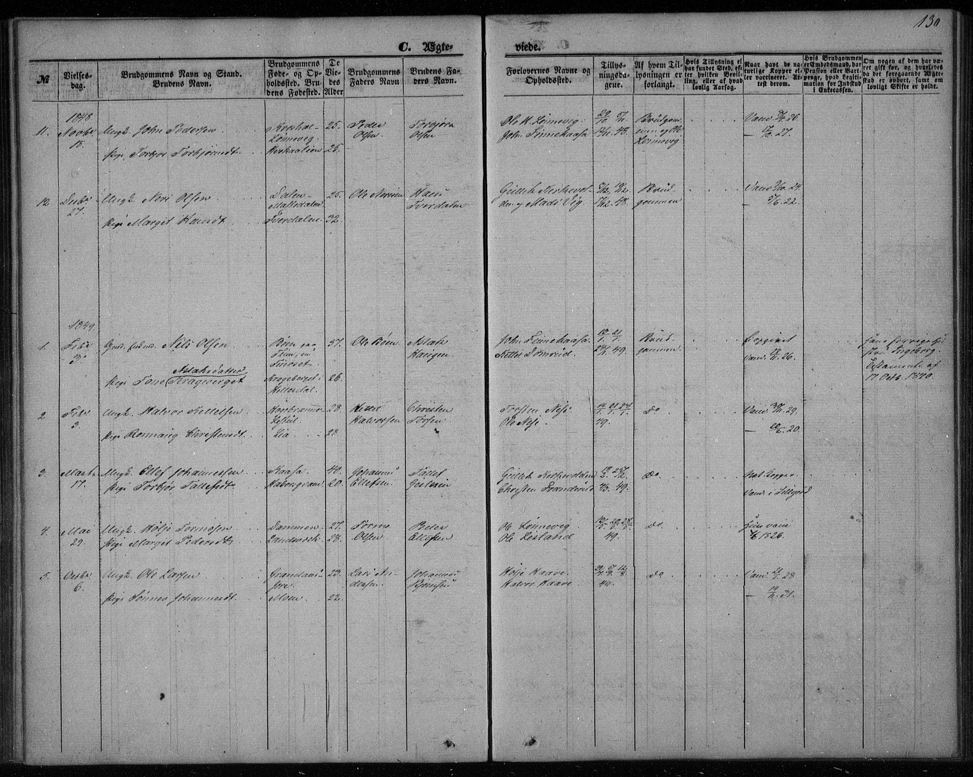 Gransherad kirkebøker, AV/SAKO-A-267/F/Fa/L0002: Ministerialbok nr. I 2, 1844-1859, s. 130