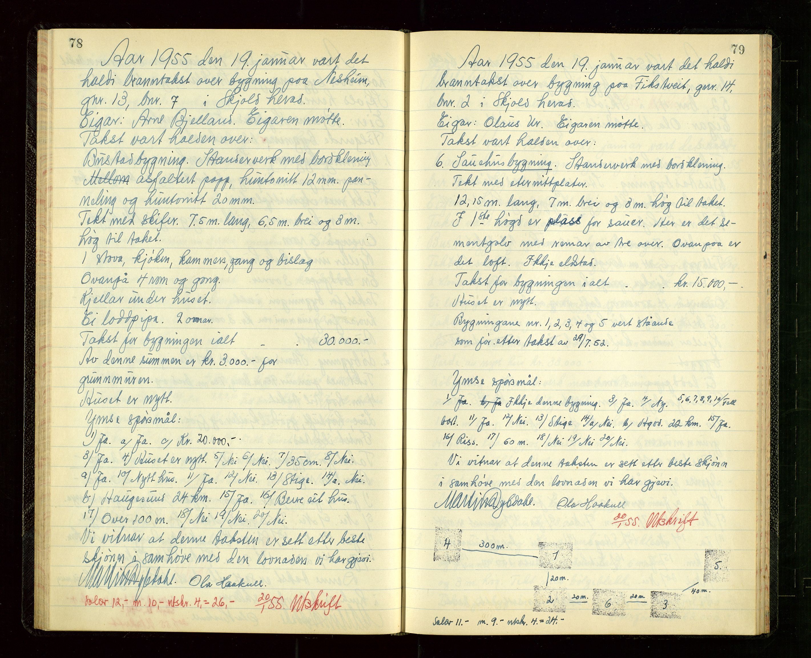Skjold lensmannskontor, AV/SAST-A-100182/Goa/L0004: "Branntakstprotokoll for Skjold", 1953-1955, s. 78-79