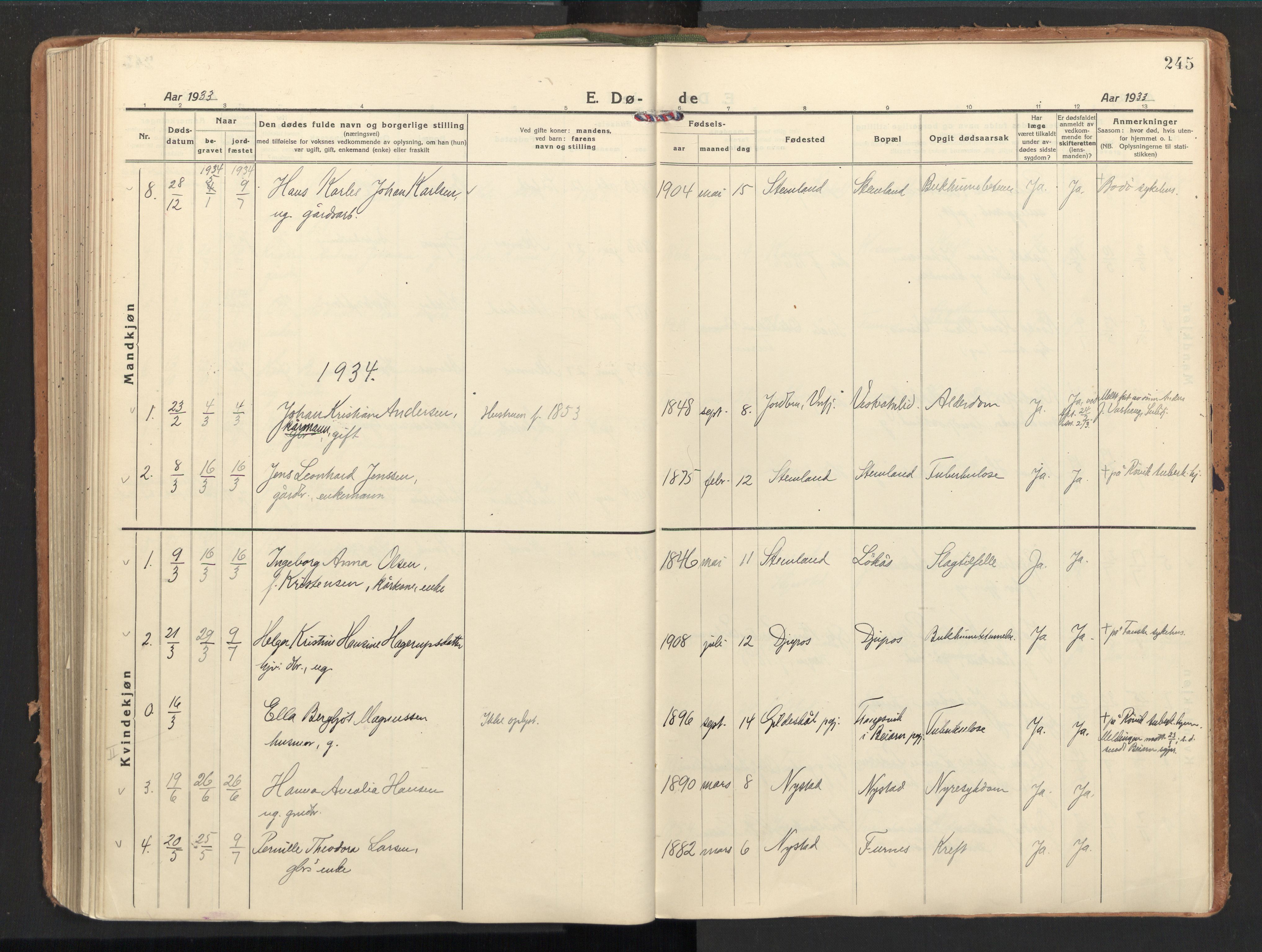 Ministerialprotokoller, klokkerbøker og fødselsregistre - Nordland, AV/SAT-A-1459/851/L0725: Ministerialbok nr. 851A02, 1922-1944, s. 245