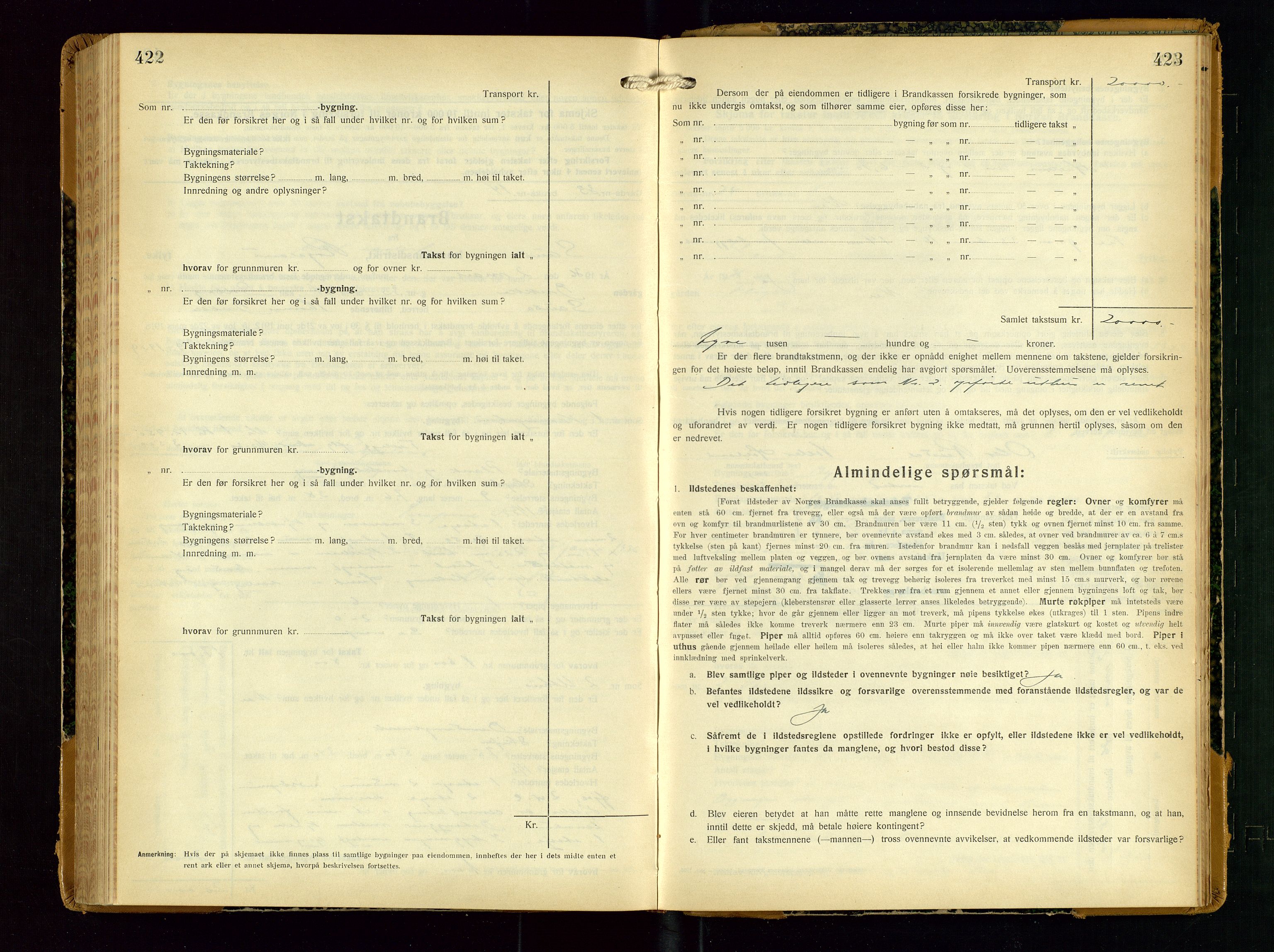 Sauda lensmannskontor, SAST/A-100177/Gob/L0003: Branntakstprotokoll - skjematakst, 1928-1936, s. 422-423