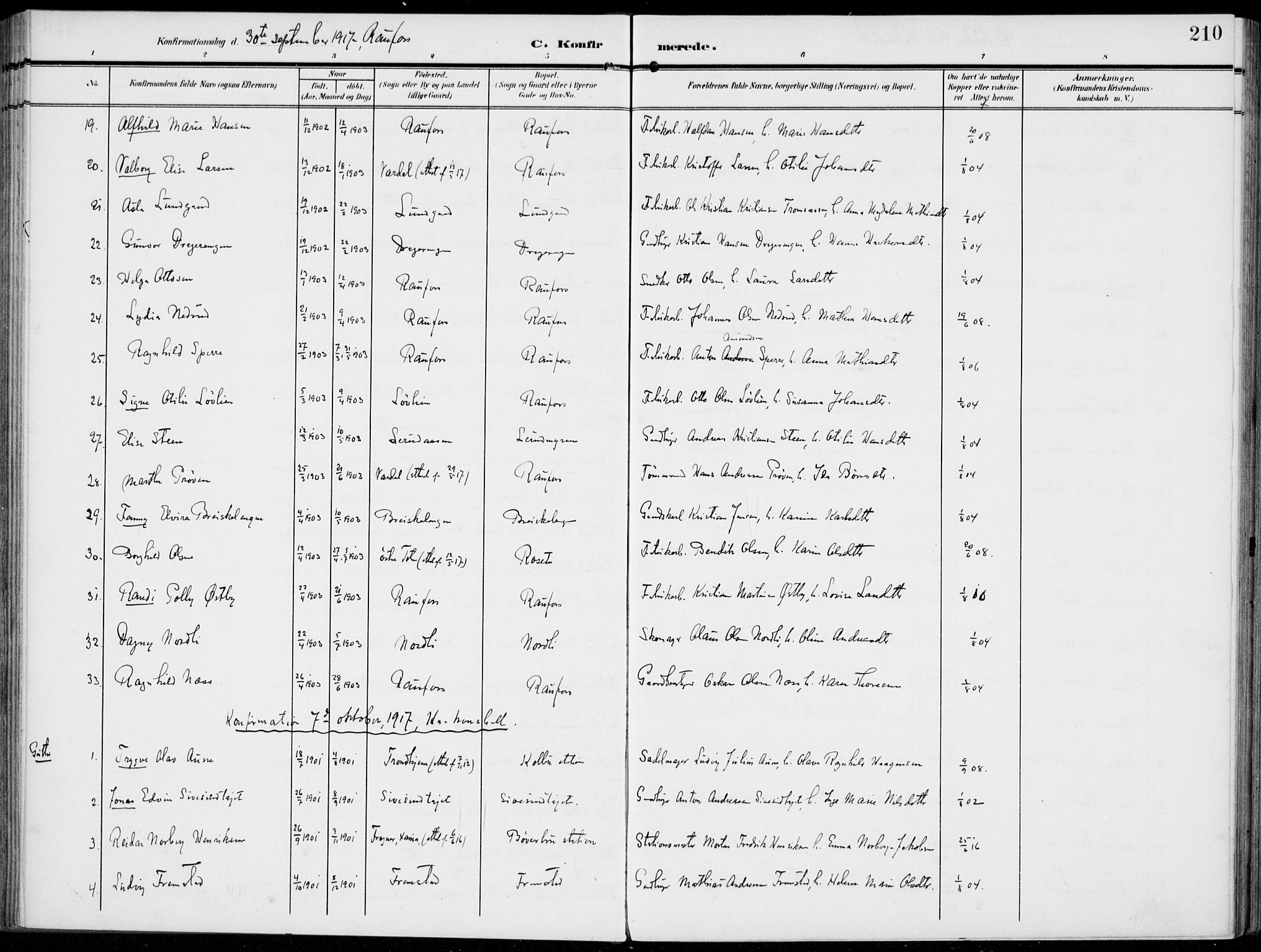 Vestre Toten prestekontor, AV/SAH-PREST-108/H/Ha/Haa/L0014: Ministerialbok nr. 14, 1907-1920, s. 210