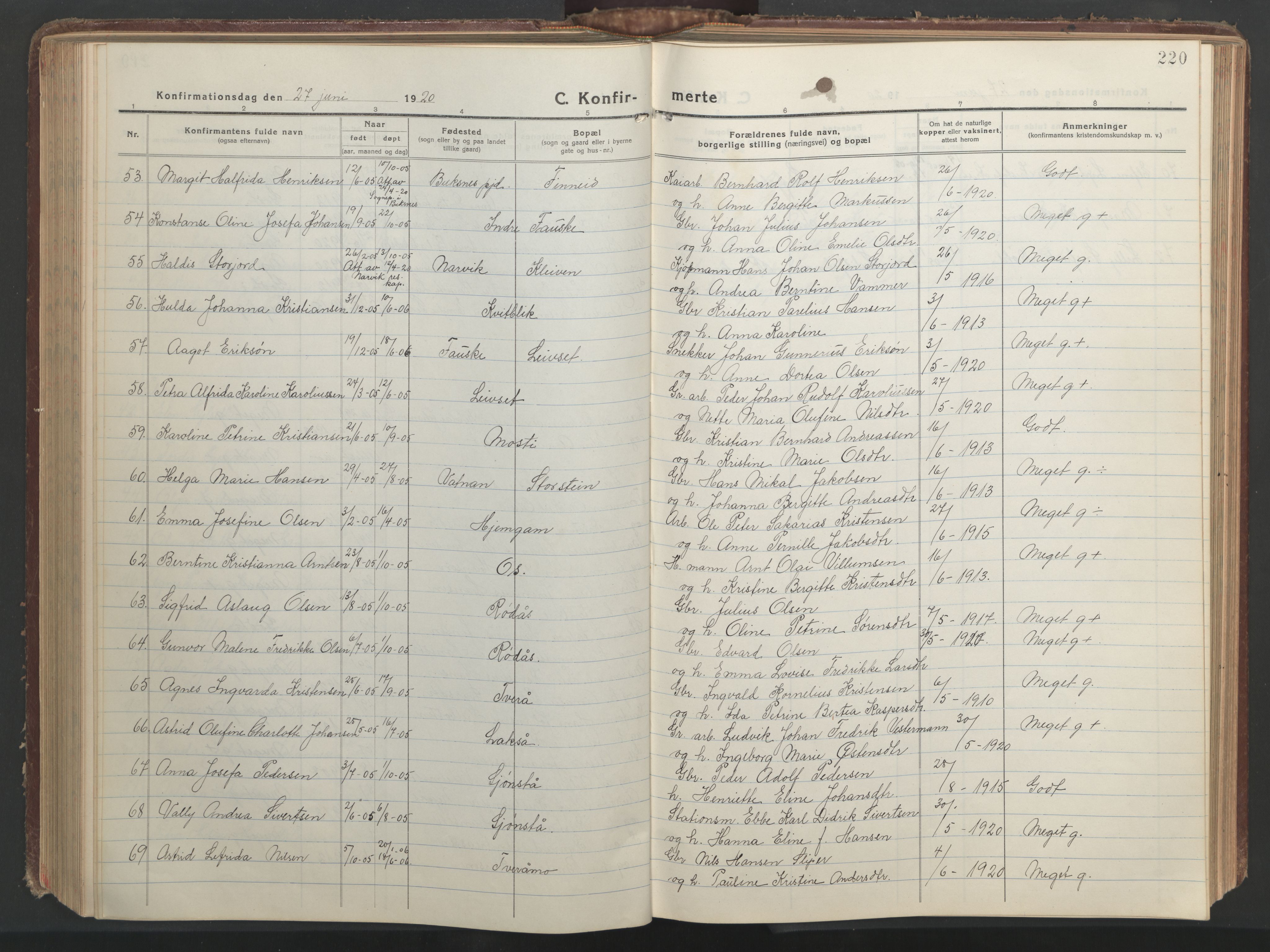 Ministerialprotokoller, klokkerbøker og fødselsregistre - Nordland, AV/SAT-A-1459/849/L0700: Klokkerbok nr. 849C01, 1919-1946, s. 220
