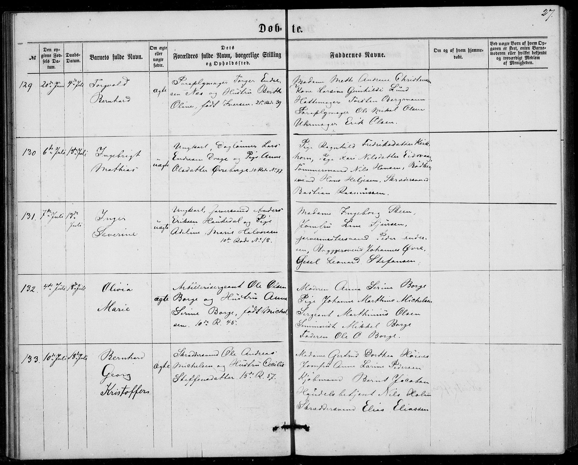 Fødselsstiftelsens sokneprestembete, ført av overlegen*, SAB/-: Ministerialbok nr. A 1, 1863-1883, s. 27
