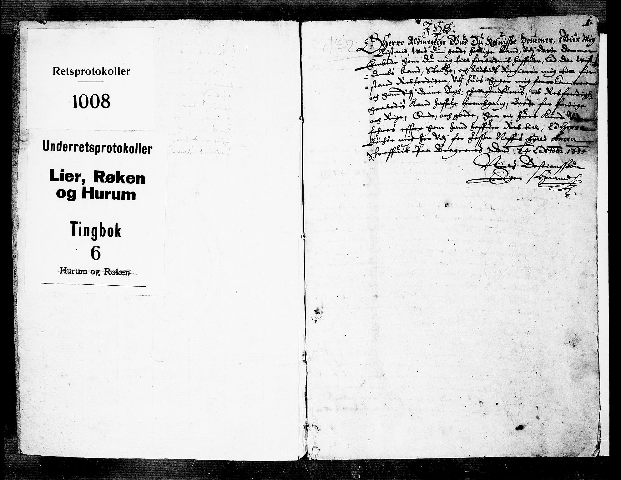 Lier, Røyken og Hurum sorenskriveri, SAKO/A-89/F/Fa/L0001: Tingbok, 1655-1658, s. 1