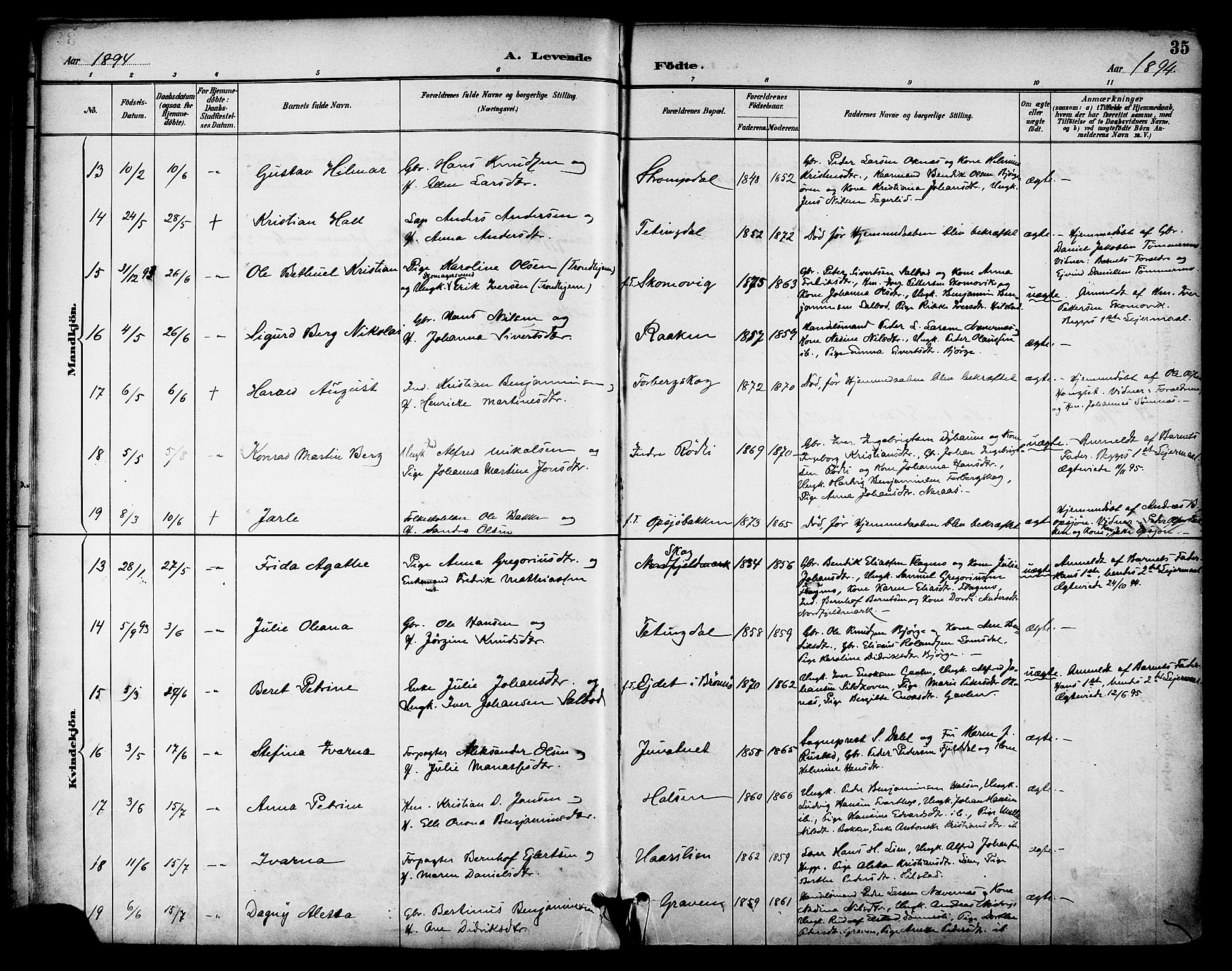 Ministerialprotokoller, klokkerbøker og fødselsregistre - Nordland, AV/SAT-A-1459/814/L0226: Ministerialbok nr. 814A07, 1886-1898, s. 35