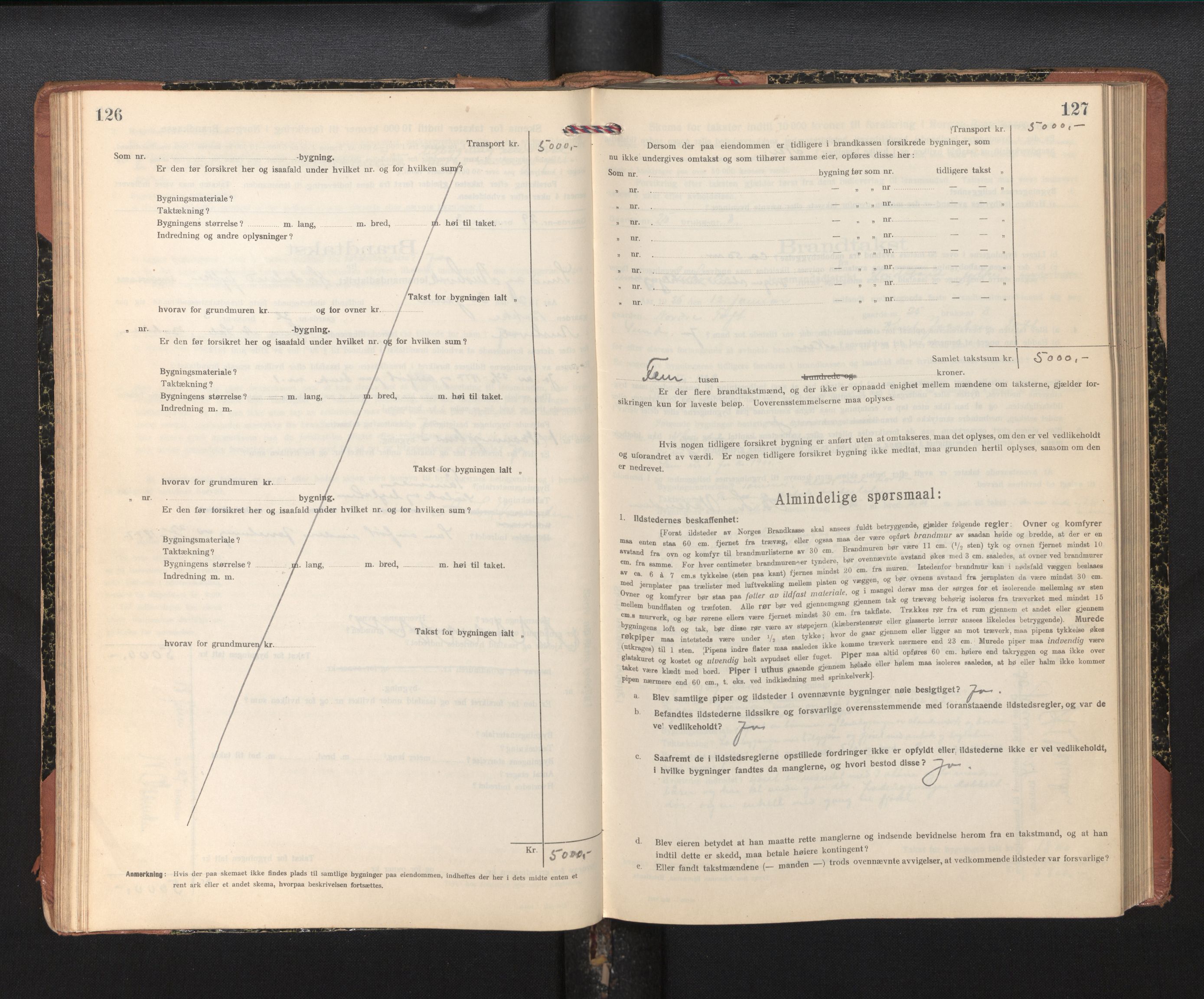 Lensmannen i Sund og Austevoll, SAB/A-35201/0012/L0004: Branntakstprotokoll, skjematakst, 1917-1949, s. 126-127
