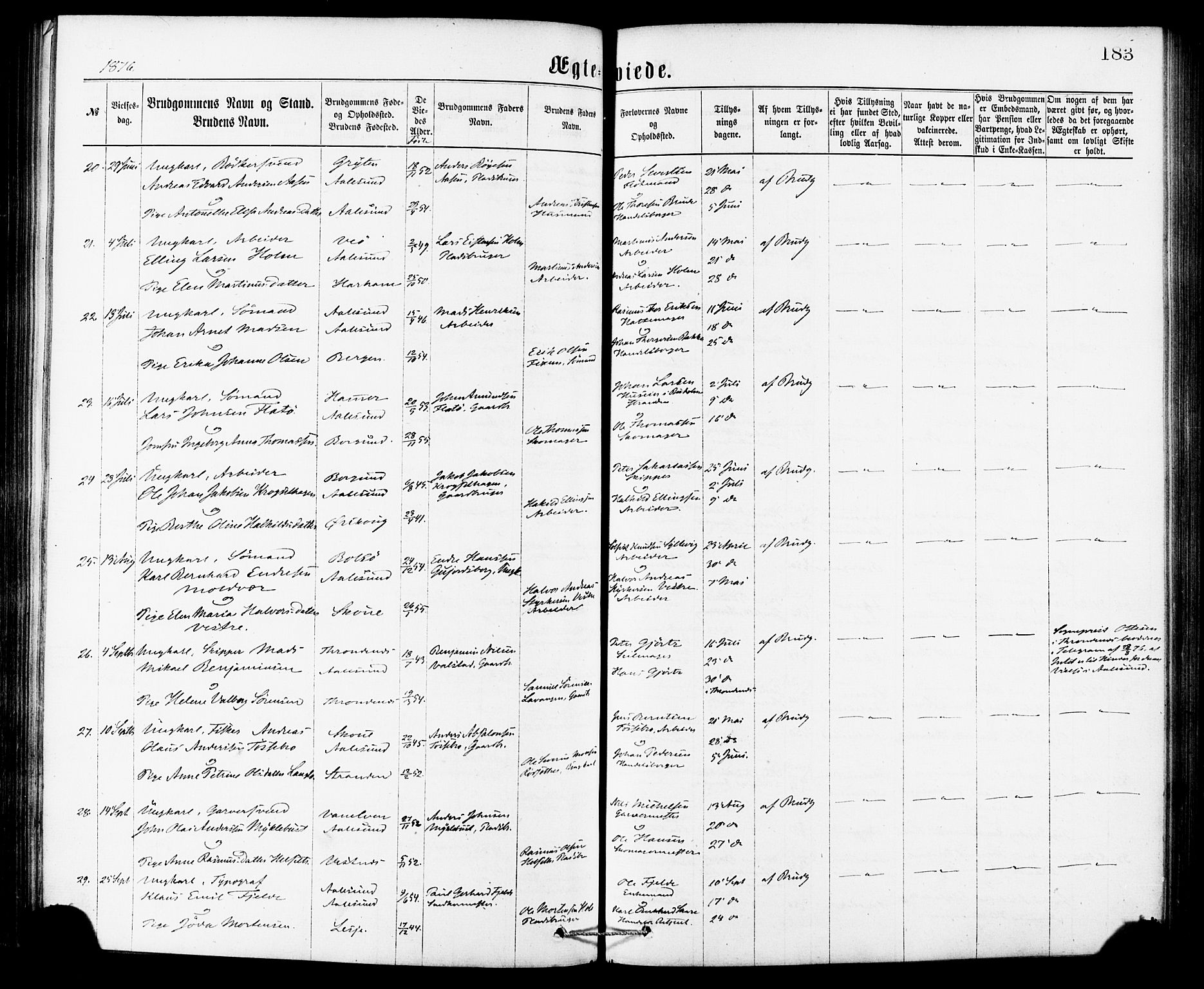 Ministerialprotokoller, klokkerbøker og fødselsregistre - Møre og Romsdal, AV/SAT-A-1454/529/L0453: Ministerialbok nr. 529A03, 1872-1877, s. 183