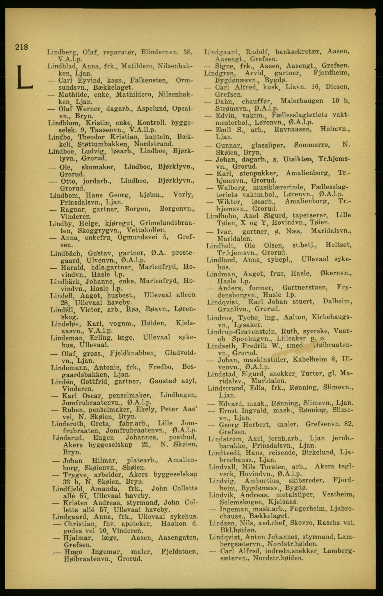 Aker adressebok/adressekalender, PUBL/001/A/003: Akers adressekalender, 1924-1925, s. 218