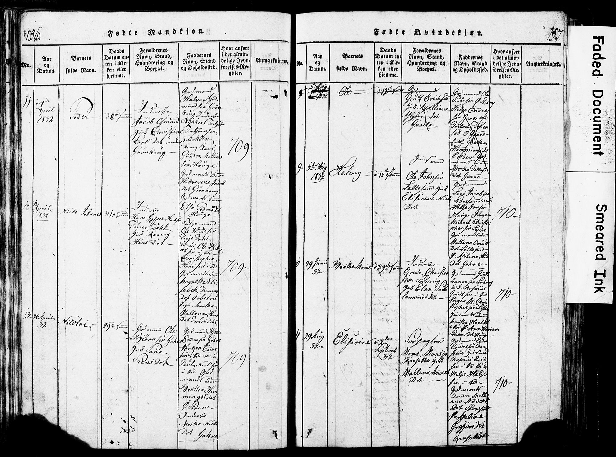 Torvastad sokneprestkontor, AV/SAST-A -101857/H/Ha/Hab/L0002: Klokkerbok nr. B 2, 1817-1834, s. 156-157