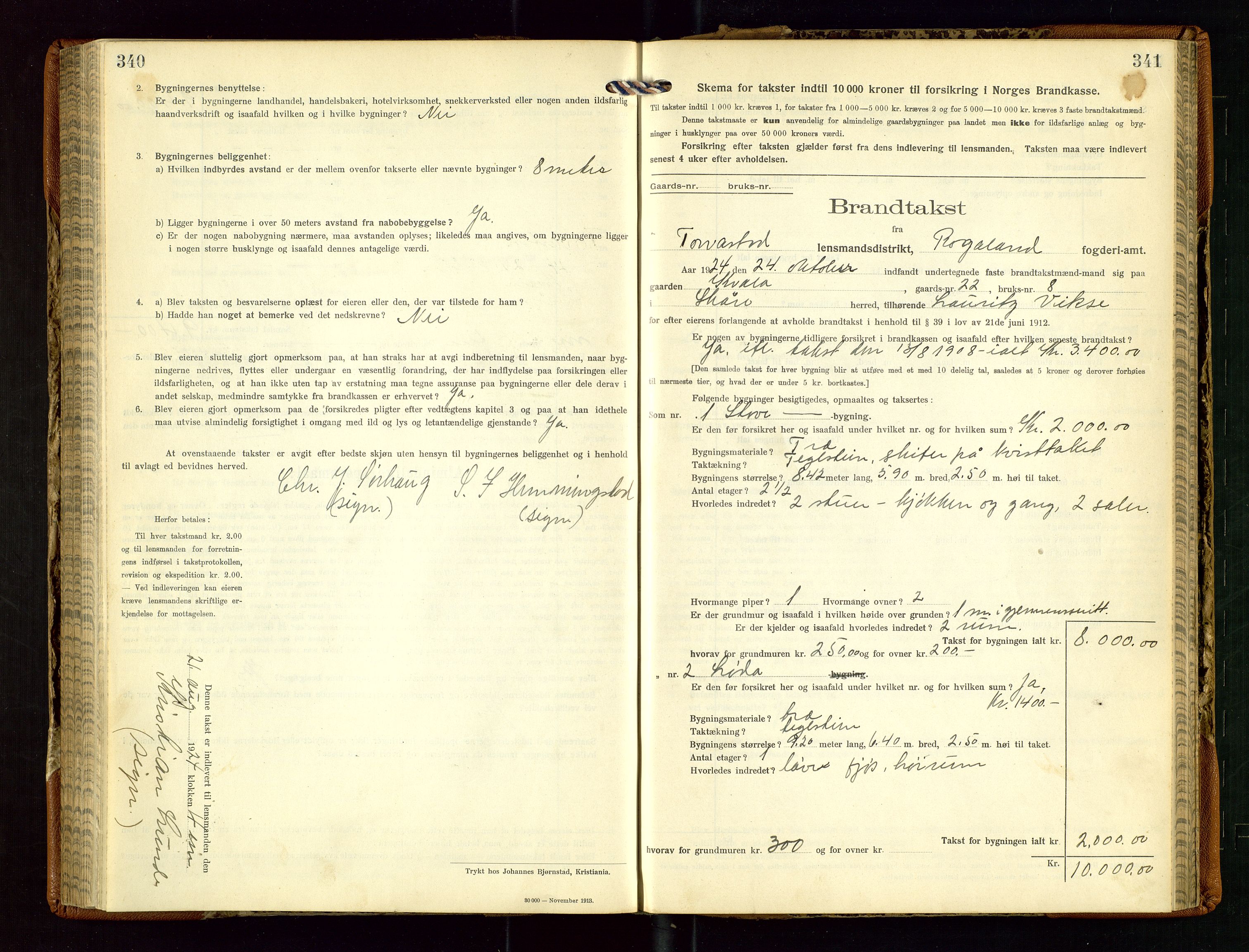 Torvestad lensmannskontor, AV/SAST-A-100307/1/Gob/L0005: "Brandtaxationsprotokol for Torvestad Lensmannsdistrikt", 1915-1928, s. 340-341